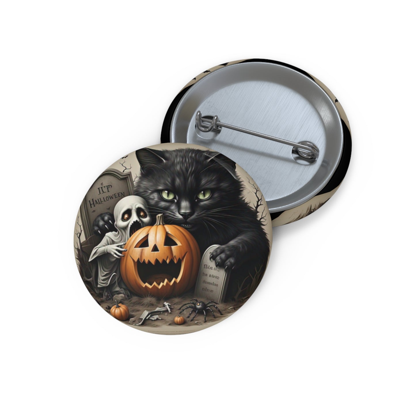 Haunted Halloween,Black Cat Pin Button,Ghost Brooch,Holiday Accessory,Spooky Pin