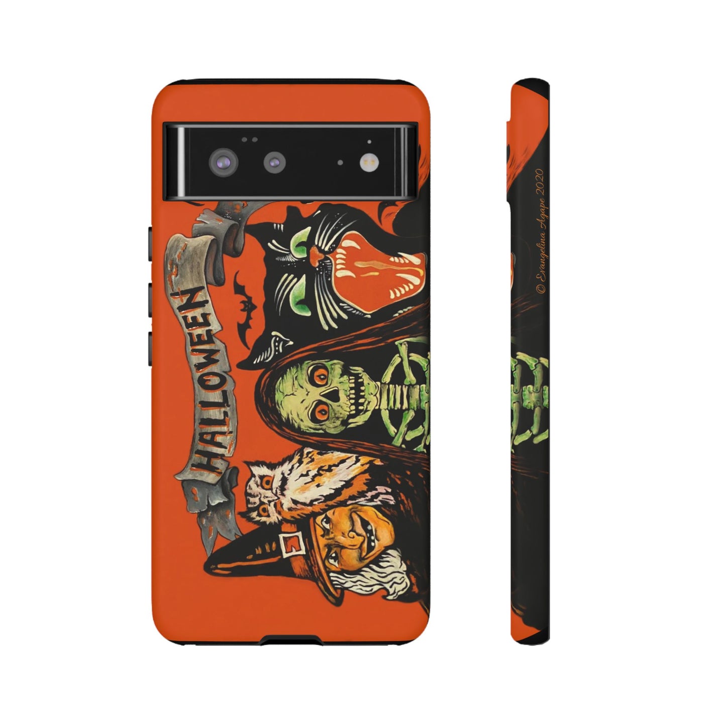 Vintage Halloween Phone Case,Tough Phone Cover,Spooky Accessory, Witch, Cat, Owl