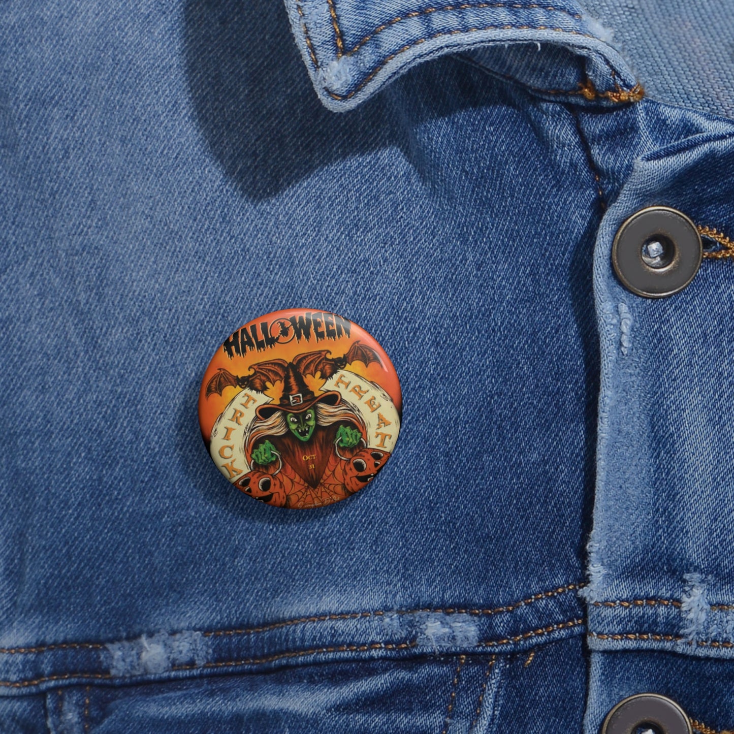 Trick orTreat Pin Button,Halloween Witch,Pins for Jackets and Hats,Spooky Gift,