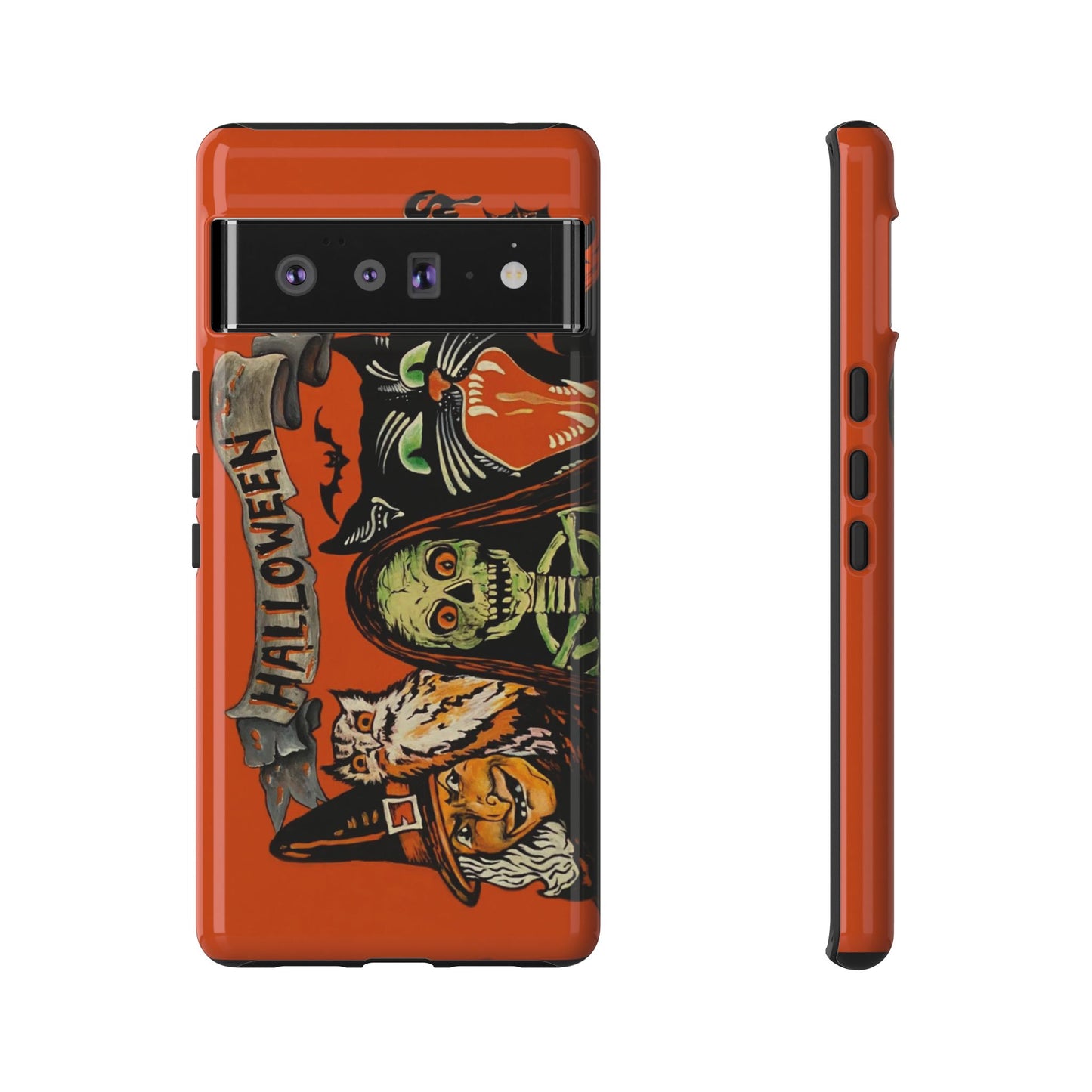 Vintage Halloween Phone Case,Tough Phone Cover,Spooky Accessory, Witch, Cat, Owl