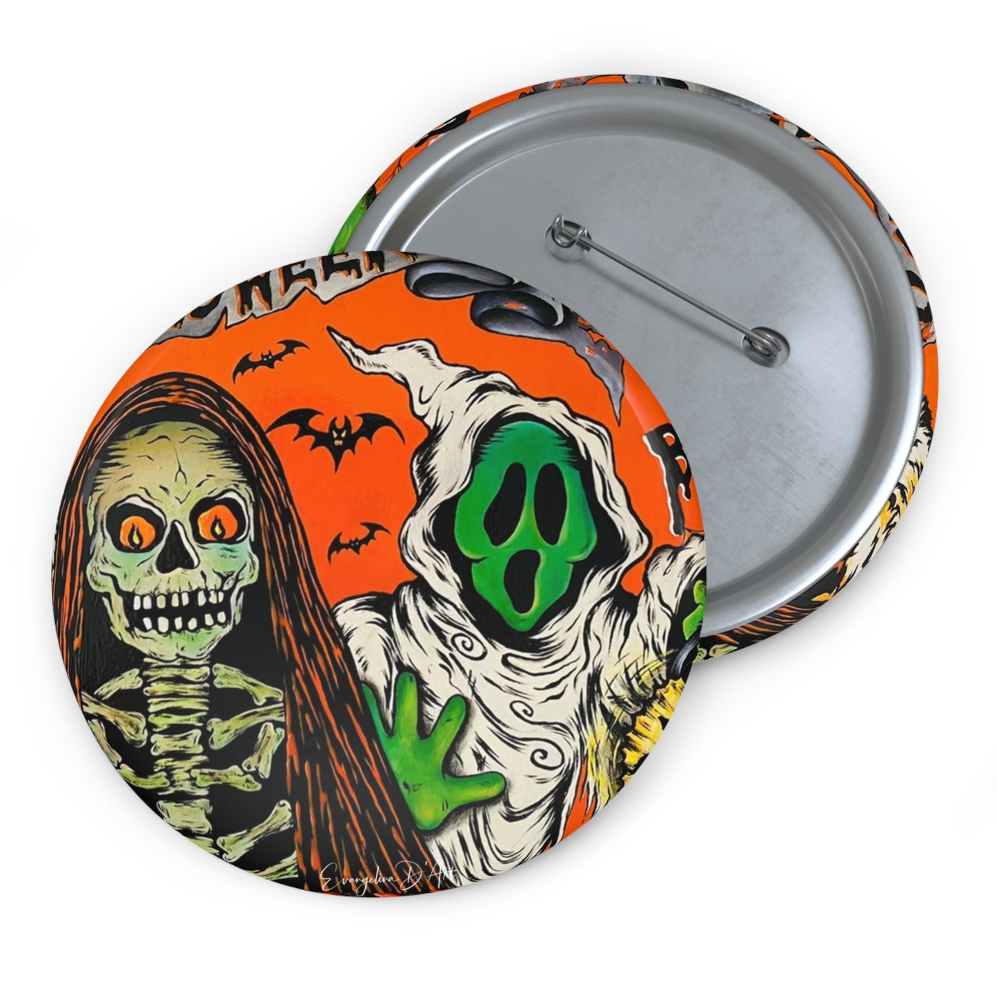 Vintage Halloween Skeleton Ghost Pin Button,Accessory,Halloween collectibles,Boo