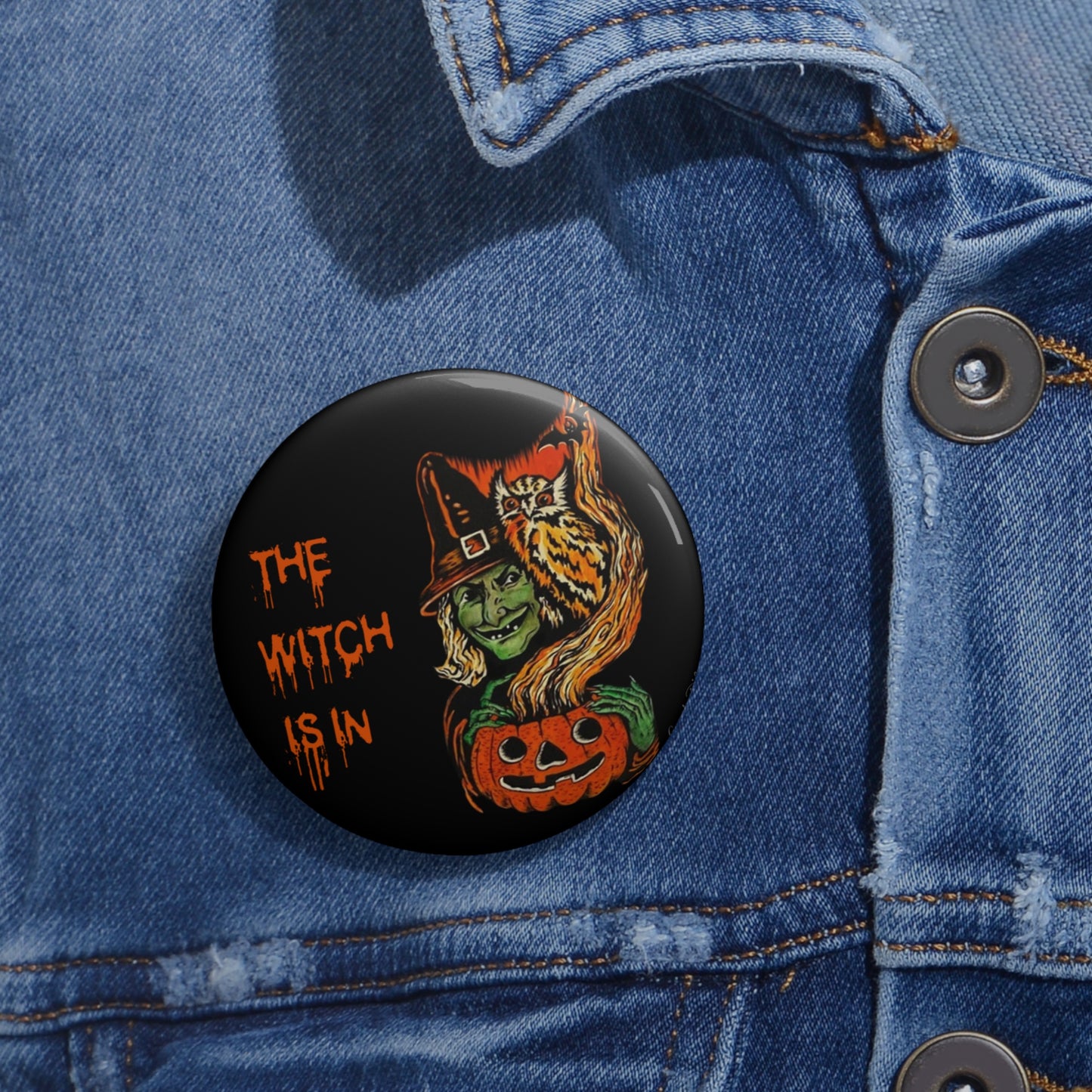 Halloween Witch Pin Buttons,,Trick or Treat Badge,Pumpkin,Owl,Creepy Gift,Retro