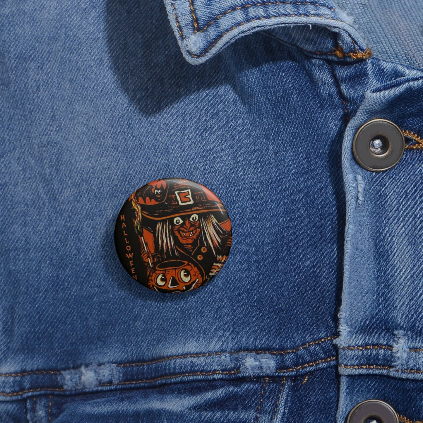 Vintage Halloween Witch Themed Metal Pin Button, retro vintage, accessories