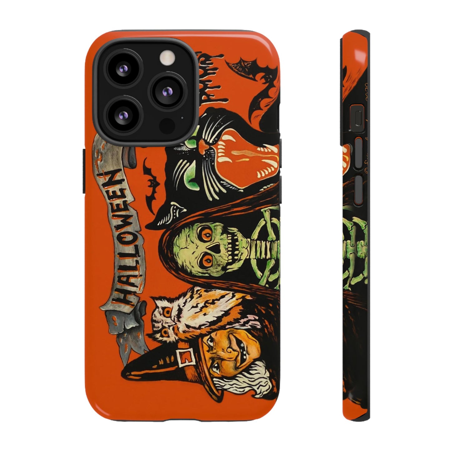 Vintage Halloween Phone Case,Tough Phone Cover,Spooky Accessory, Witch, Cat, Owl