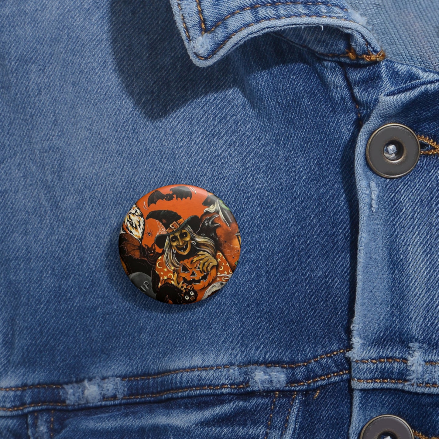 Vintage Halloween,Witch Pin Button,Fall,Accessories,Halloween Art,Collectibles