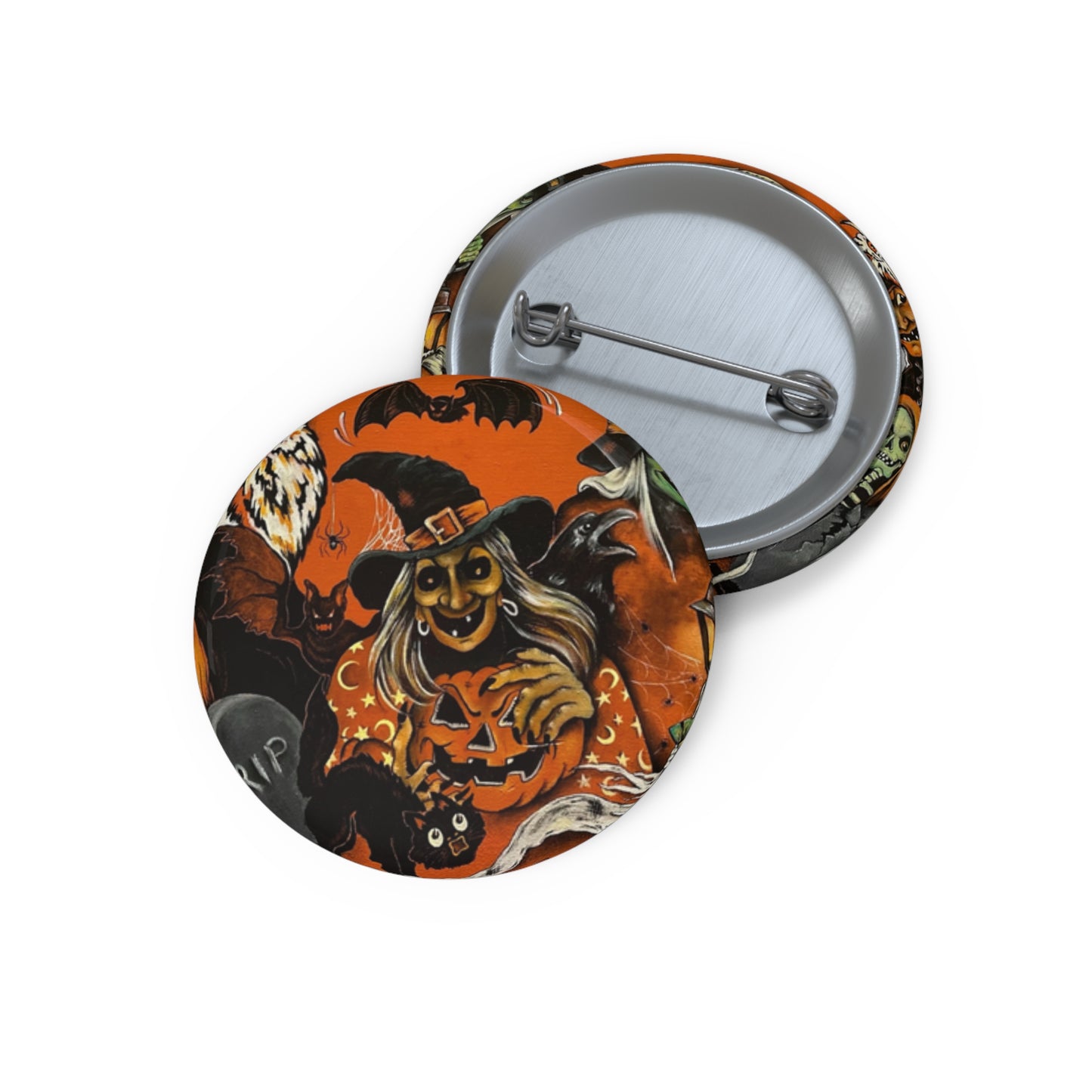 Vintage Halloween,Witch Pin Button,Fall,Accessories,Halloween Art,Collectibles