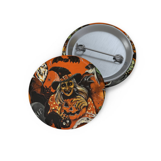 Vintage Halloween,Witch Pin Button,Fall,Accessories,Halloween Art,Collectibles