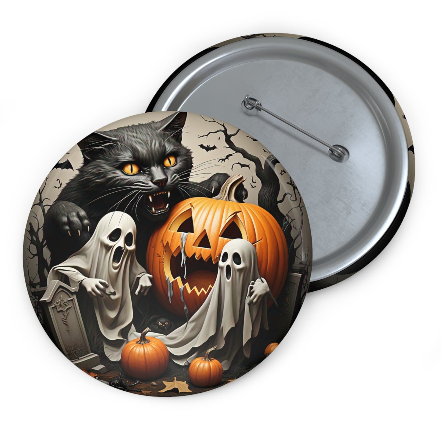 Halloween Ghost Pin Button,Black Cat Brooch,Accessories,Spooky Gift,Trick Treat