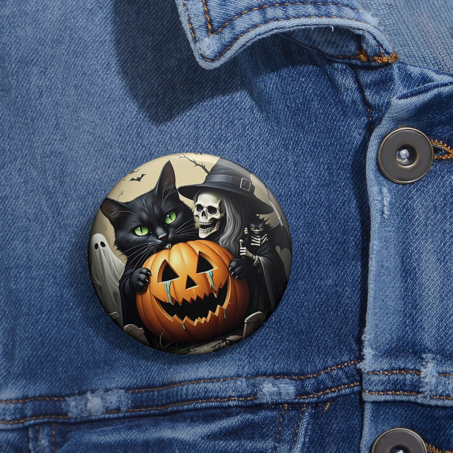 Halloween Black Cat Pin Button,Witch Brooch,Haunted,Accessory,Spooky,Ghost,Gift