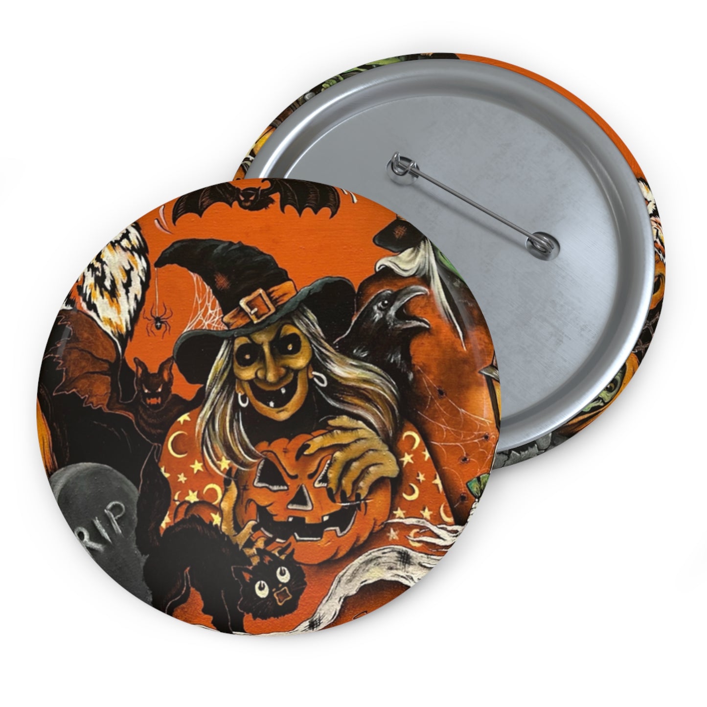 Vintage Halloween,Witch Pin Button,Fall,Accessories,Halloween Art,Collectibles