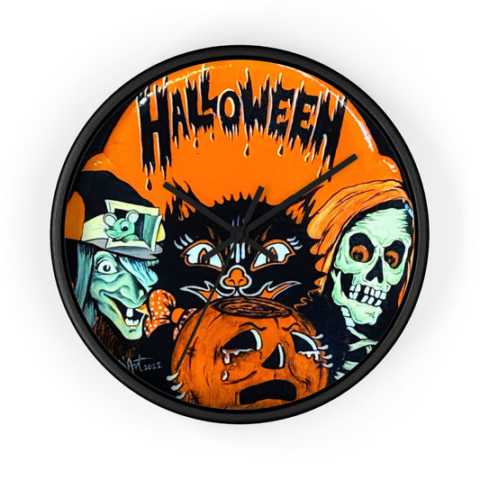 Halloween Wall Clock, Spooky Decor, Black Cat, Timepiece,Witch, Pumpkin,Skeleton