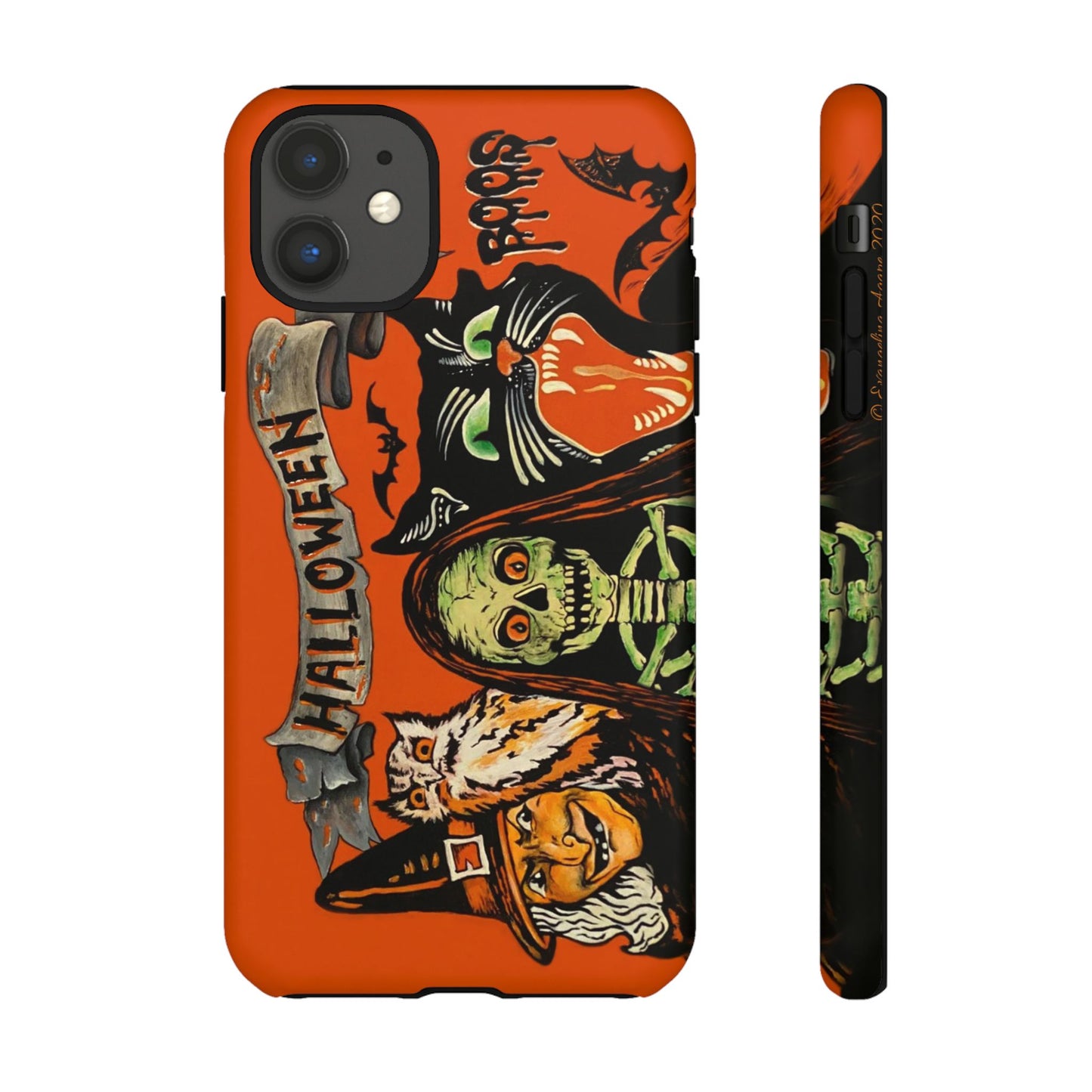 Vintage Halloween Phone Case,Tough Phone Cover,Spooky Accessory, Witch, Cat, Owl