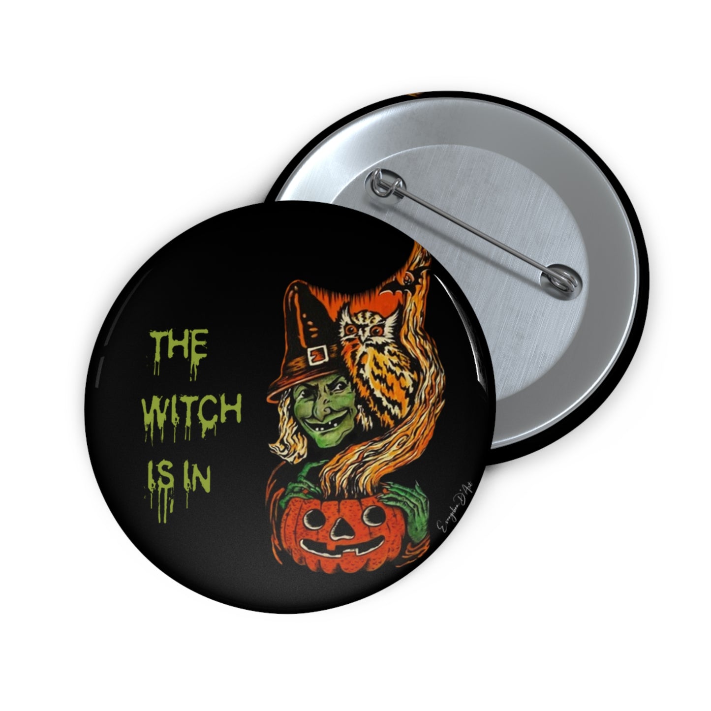 Vintage Halloween Witch Pin Button,Halloween Badge,Spooky Retro Brooch,Pumpkin