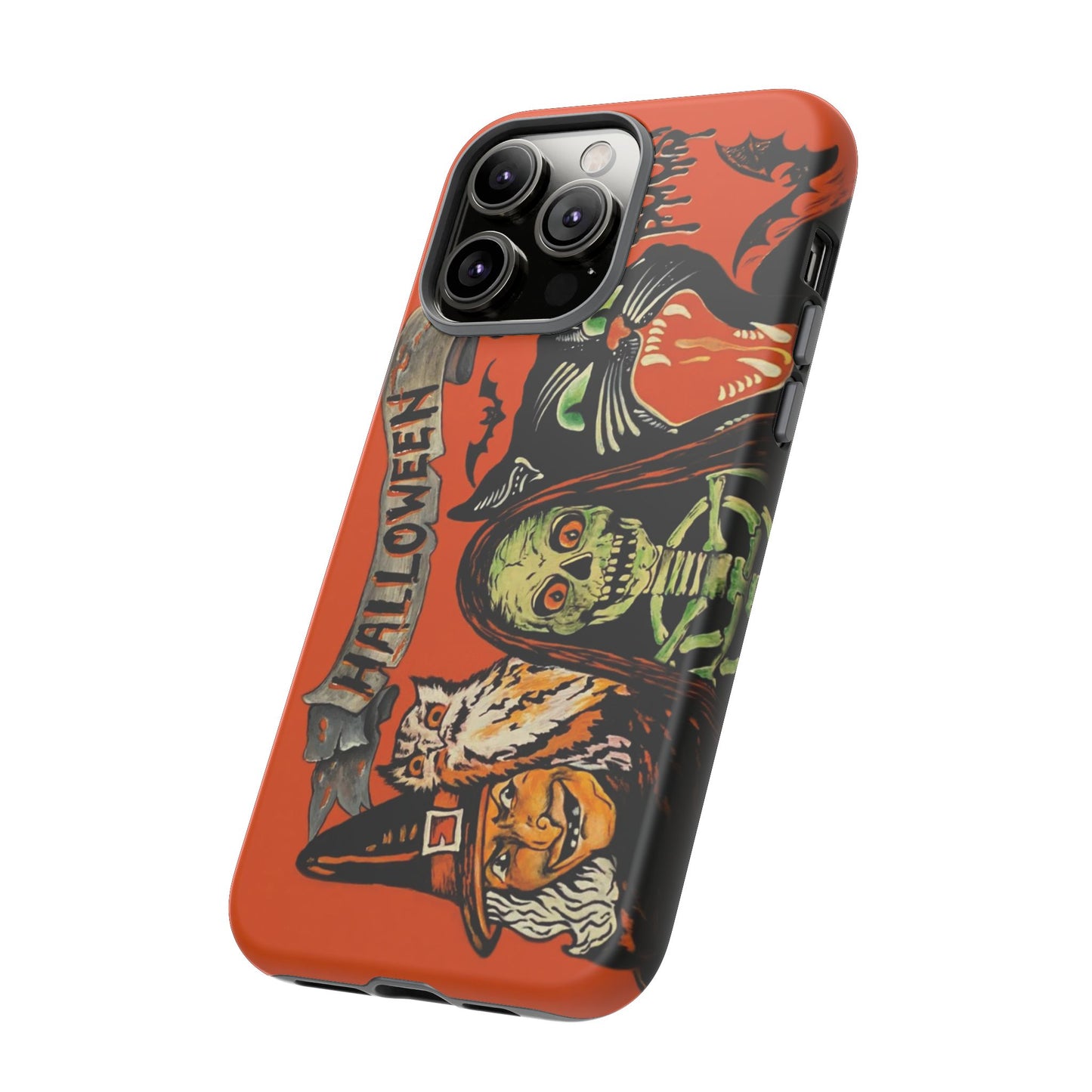Vintage Halloween Phone Case,Tough Phone Cover,Spooky Accessory, Witch, Cat, Owl