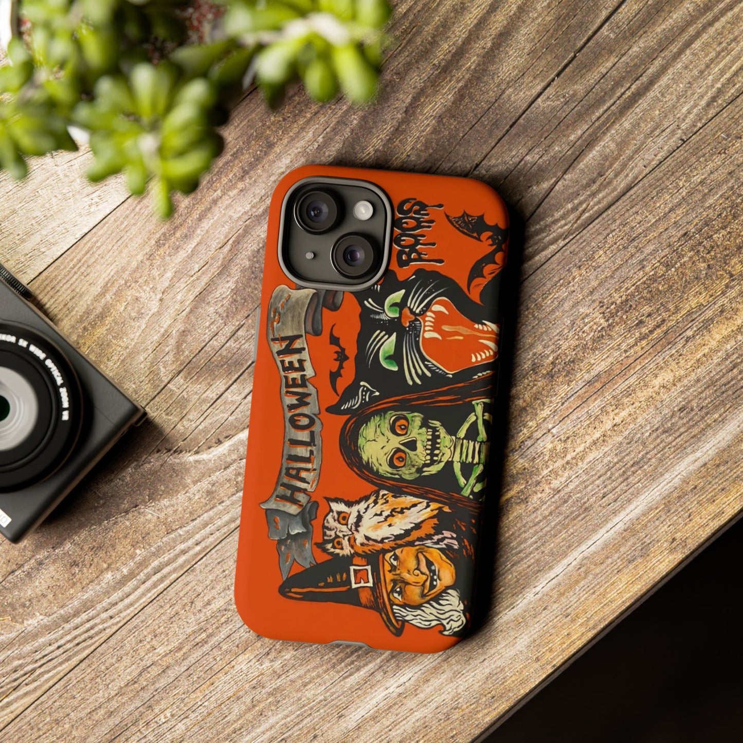 Vintage Halloween Phone Case,Tough Phone Cover,Spooky Accessory, Witch, Cat, Owl
