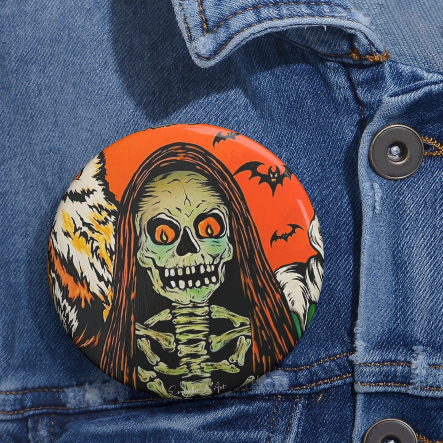 Vintage Halloween Skeleton Pin Button,Owl,Halloween costume,collectibles,retro