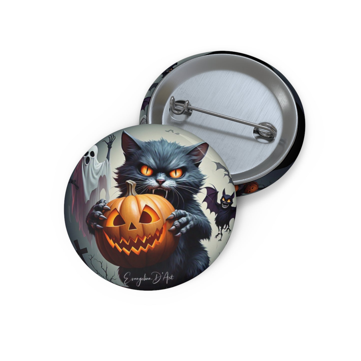 Haunted Pins,Spooky Cute Black Cat Button,Halloween Brooch,Accessory,hallow,Boo
