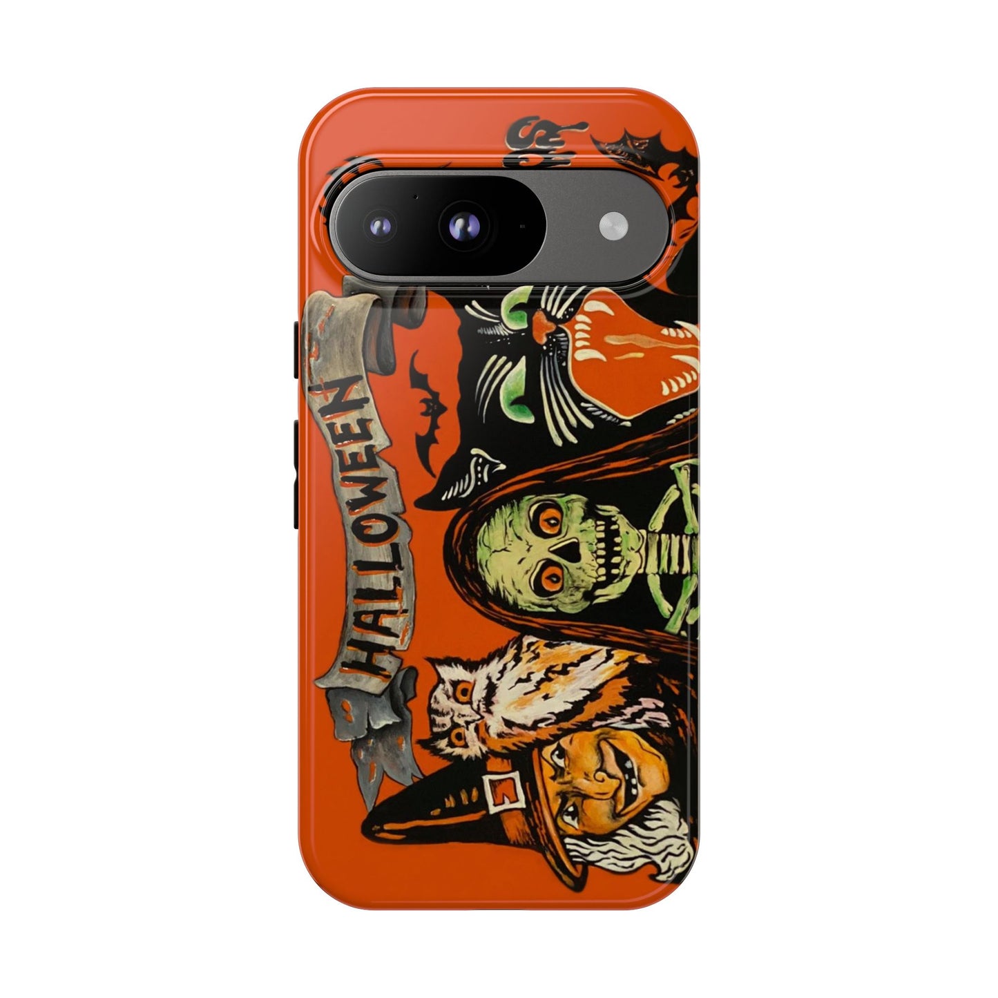 Vintage Halloween Phone Case,Tough Phone Cover,Spooky Accessory, Witch, Cat, Owl