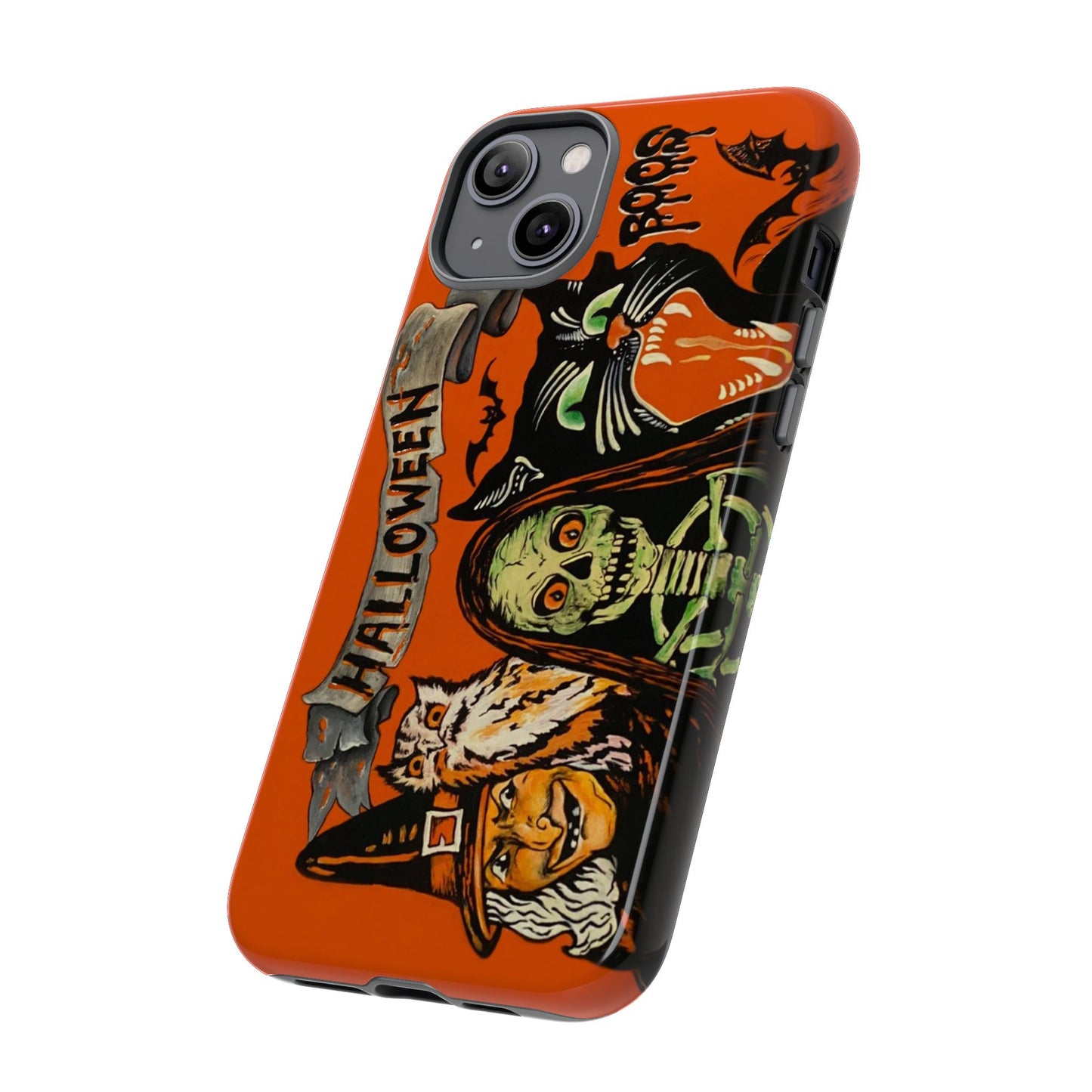 Vintage Halloween Phone Case,Tough Phone Cover,Spooky Accessory, Witch, Cat, Owl