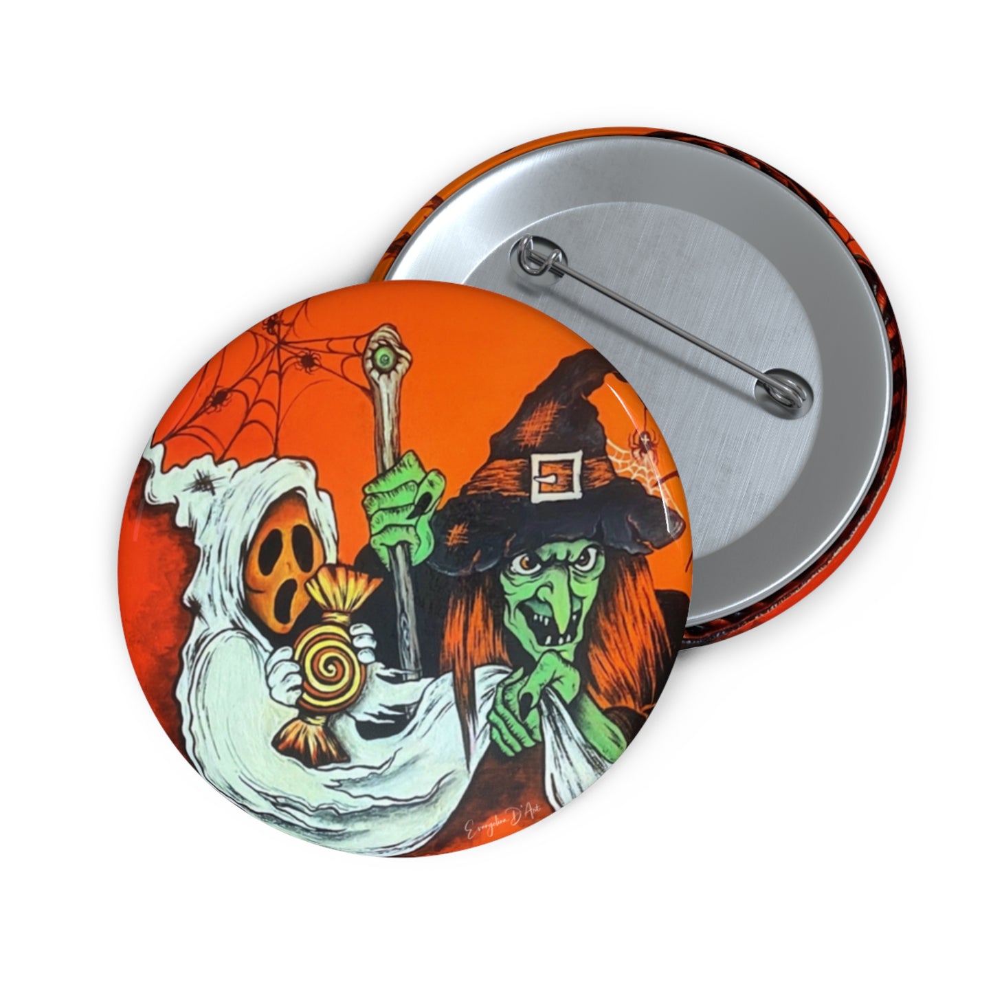 Vintage Halloween Ghost Witch Pin Buttons,Spooky Accessory,Retro,Trick or Treat