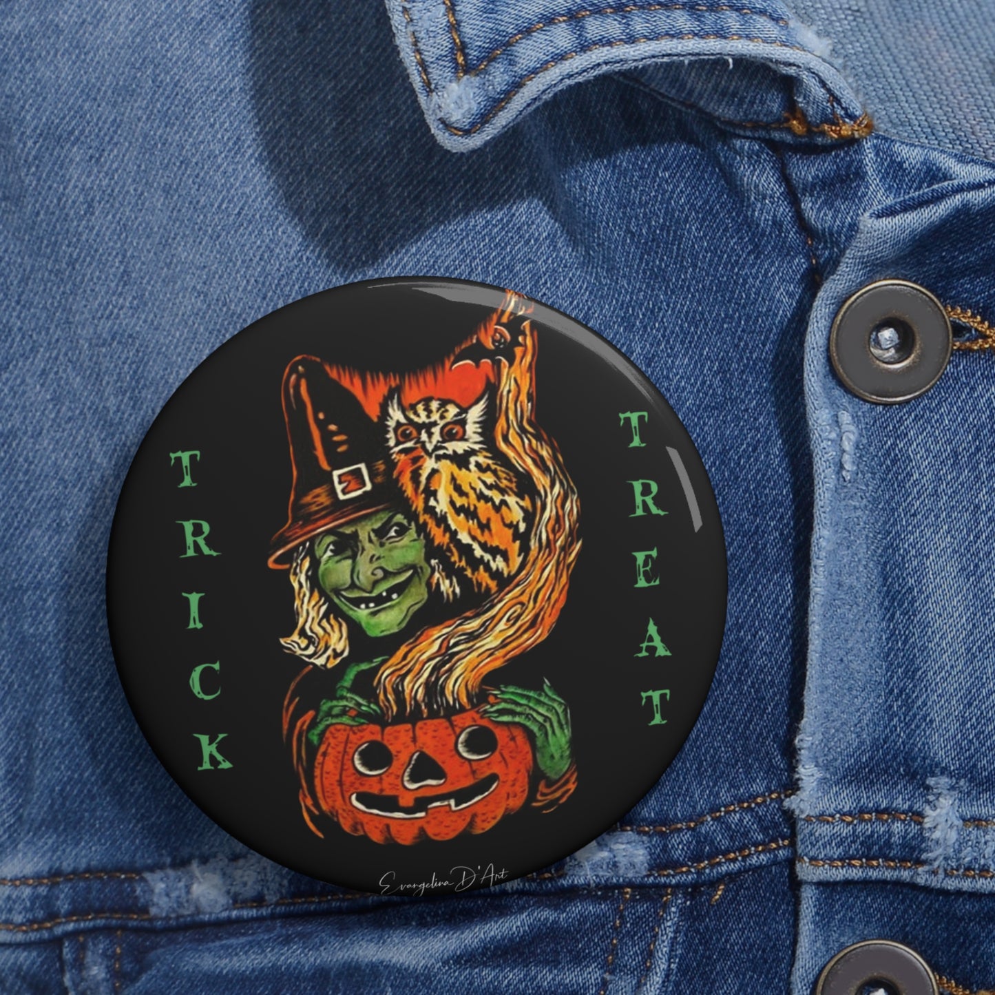 Trick or Treat Pin Button,Haunted Witch,Spooky Gift,Pumpkin,Owl,Collectibles,Boo