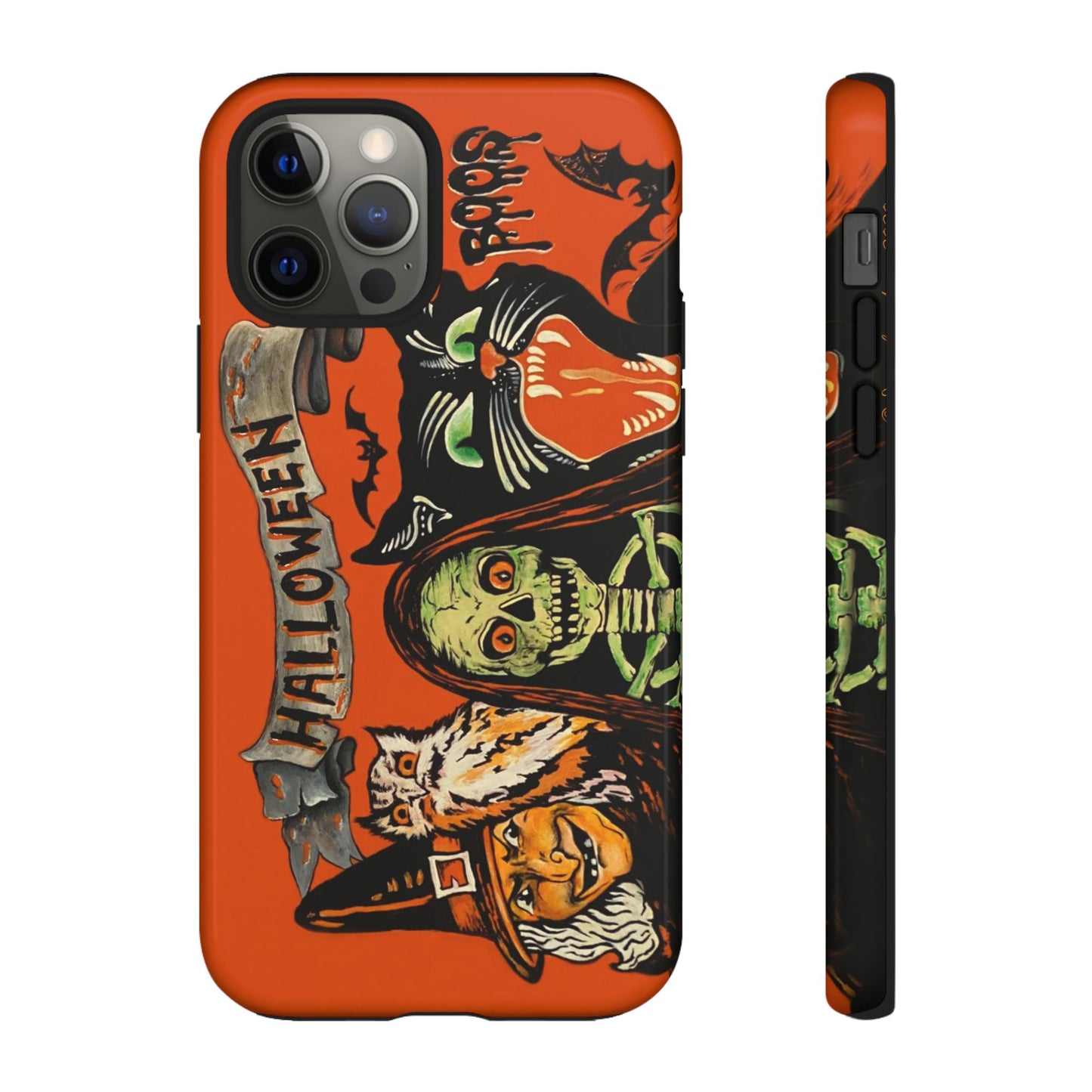 Vintage Halloween Phone Case,Tough Phone Cover,Spooky Accessory, Witch, Cat, Owl