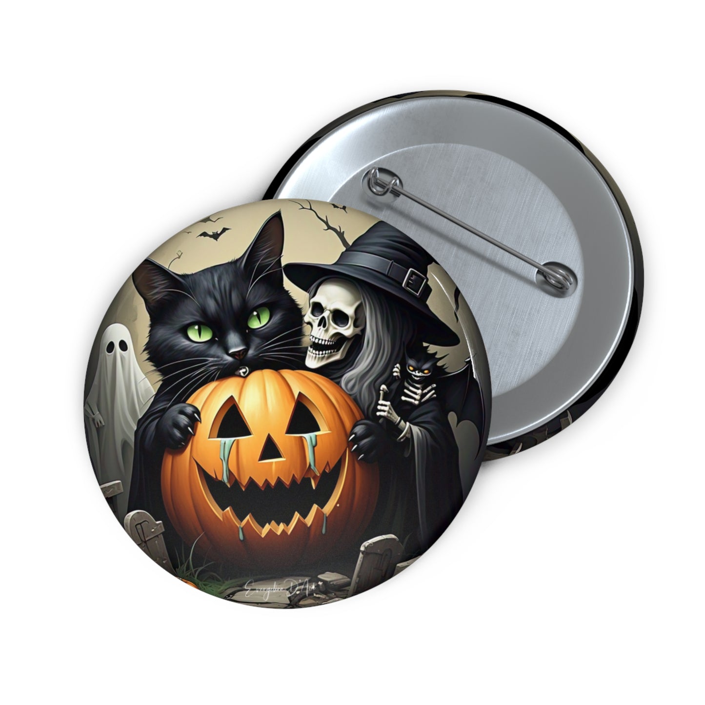 Halloween Black Cat Pin Button,Witch Brooch,Haunted,Accessory,Spooky,Ghost,Gift