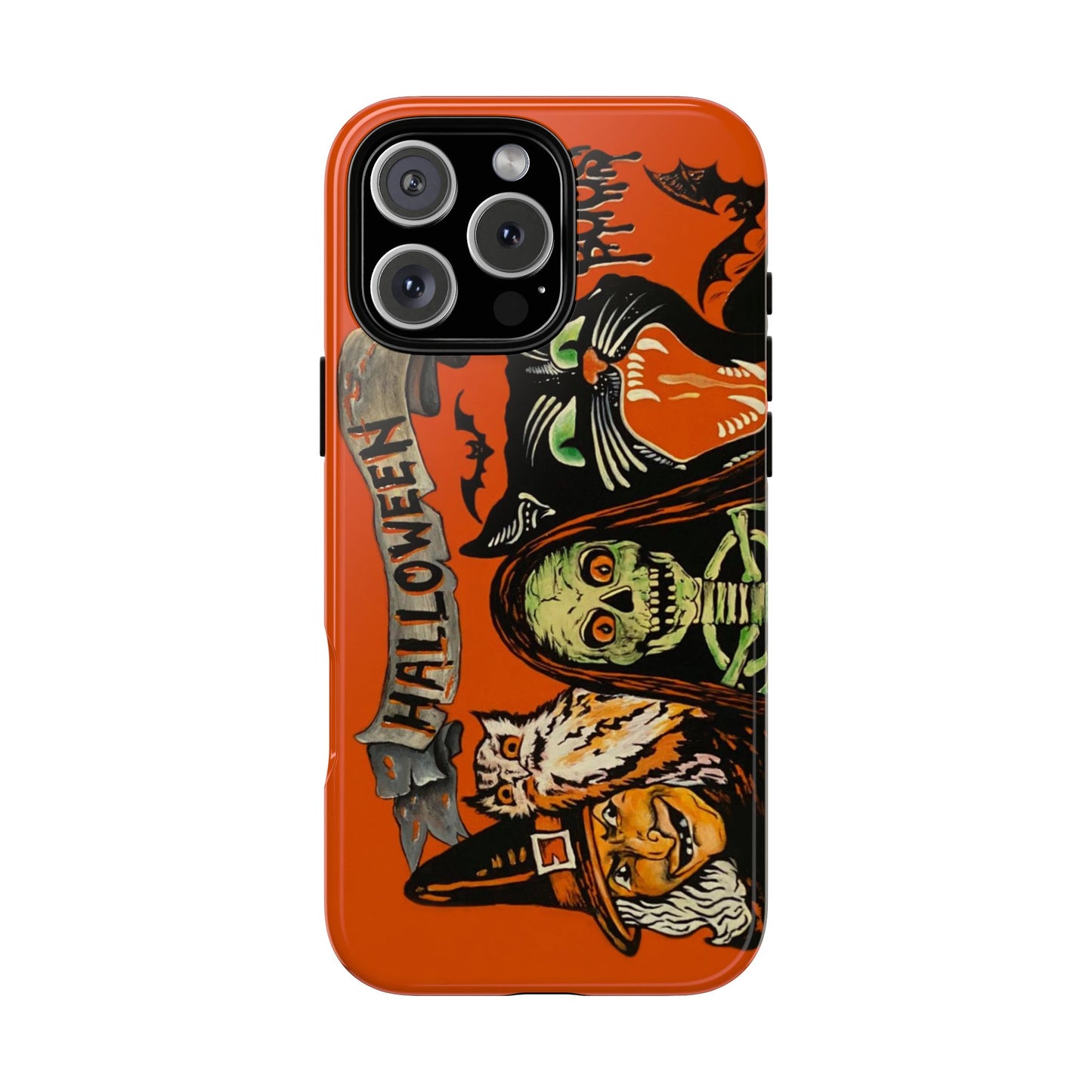 Vintage Halloween Phone Case,Tough Phone Cover,Spooky Accessory, Witch, Cat, Owl