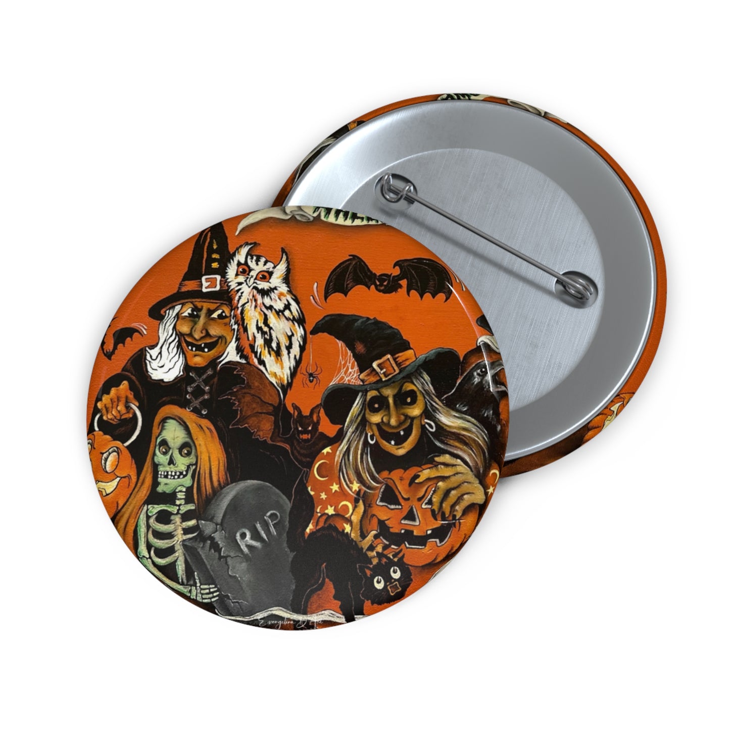Vintage Halloween,Witch Pin Button,Halloween Collectible,Metal Badge,Accessories