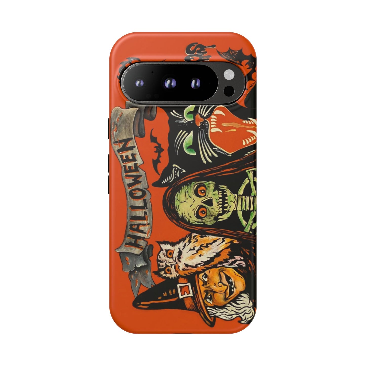 Vintage Halloween Phone Case,Tough Phone Cover,Spooky Accessory, Witch, Cat, Owl