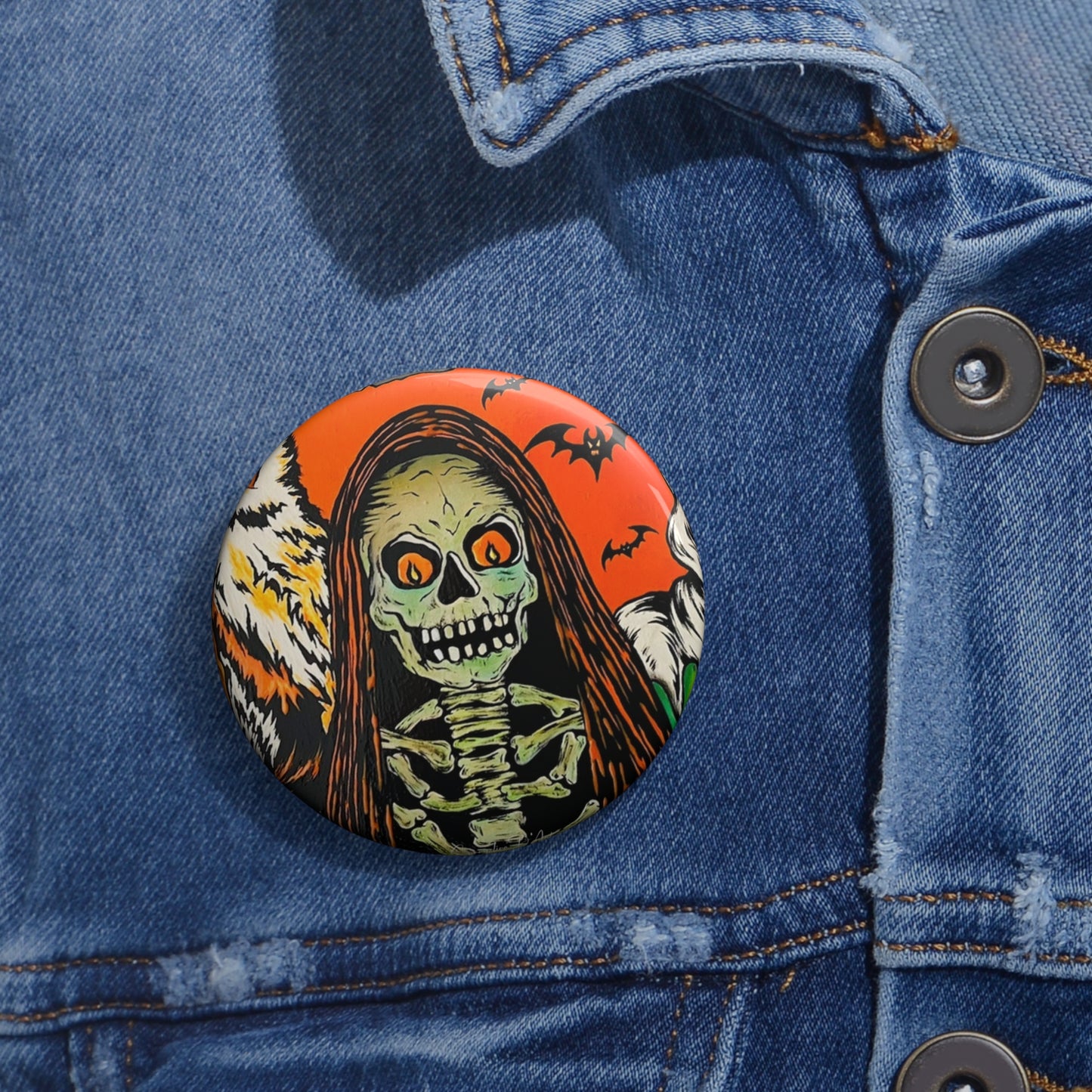 Vintage Halloween Skeleton Pin Button,Owl,Halloween costume,collectibles,retro