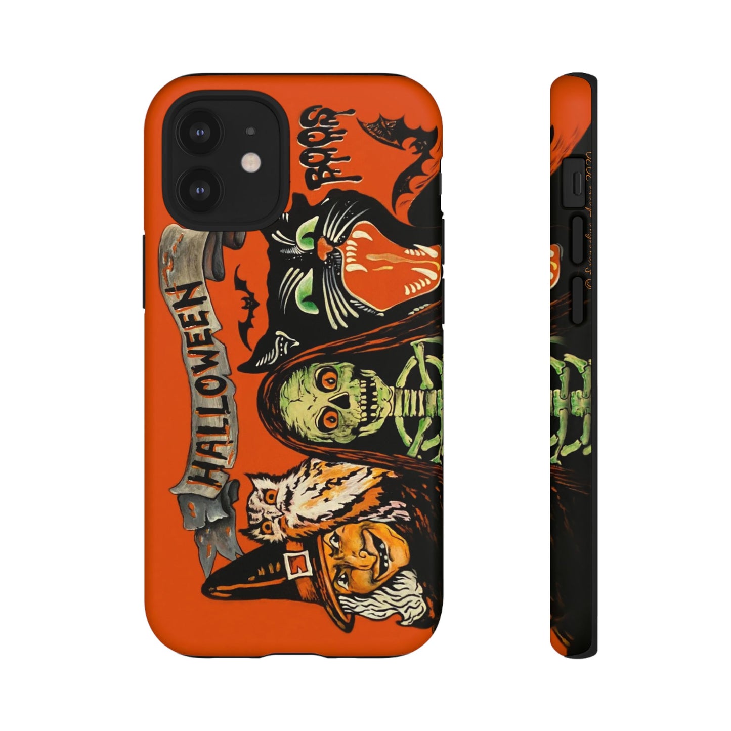 Vintage Halloween Phone Case,Tough Phone Cover,Spooky Accessory, Witch, Cat, Owl