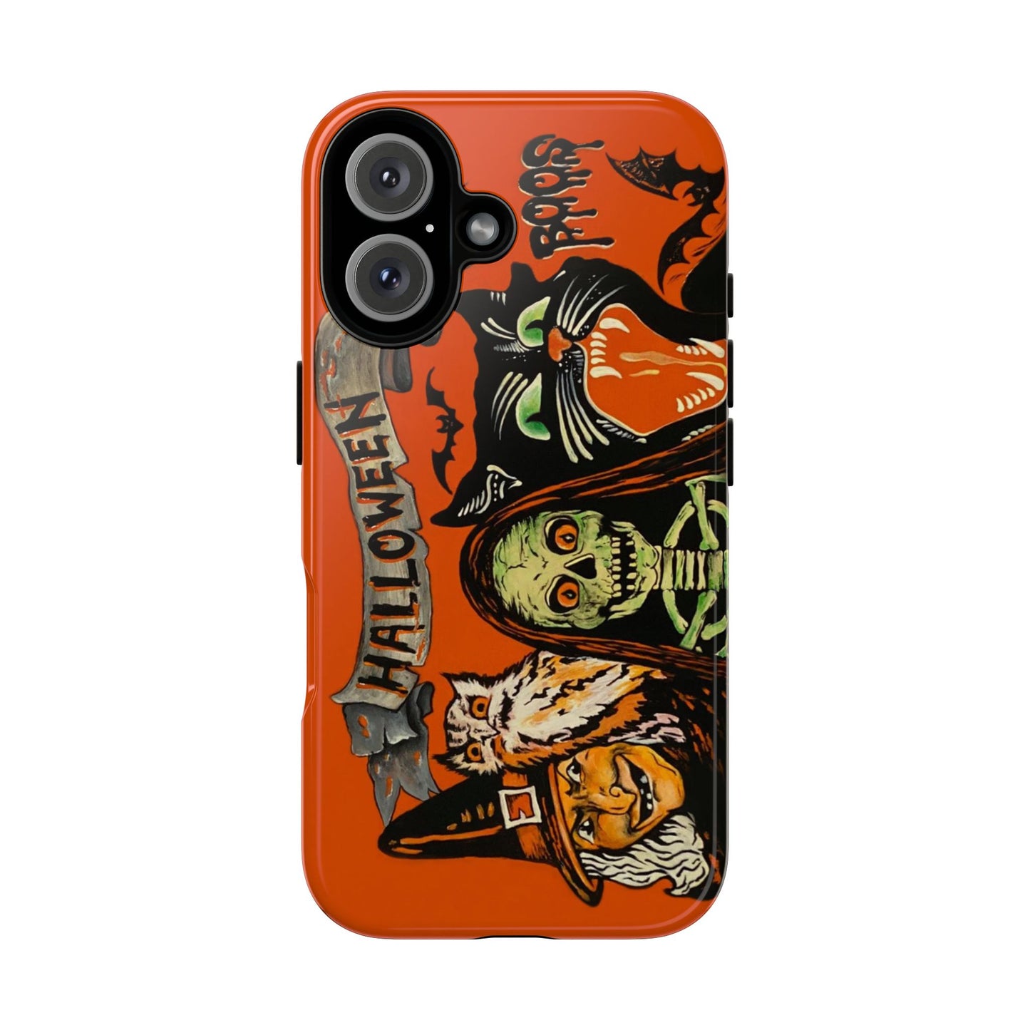 Vintage Halloween Phone Case,Tough Phone Cover,Spooky Accessory, Witch, Cat, Owl