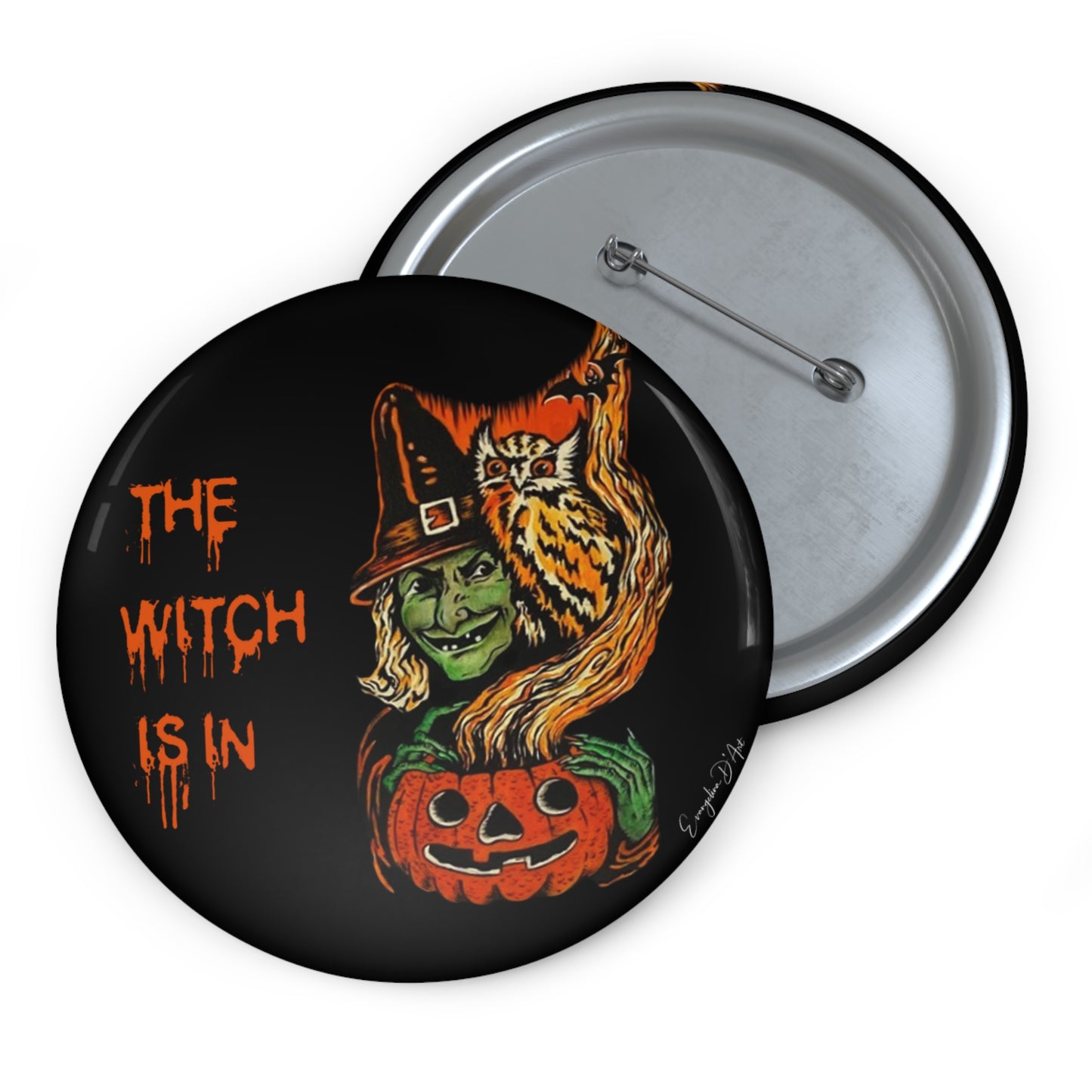 Halloween Witch Pin Buttons,,Trick or Treat Badge,Pumpkin,Owl,Creepy Gift,Retro