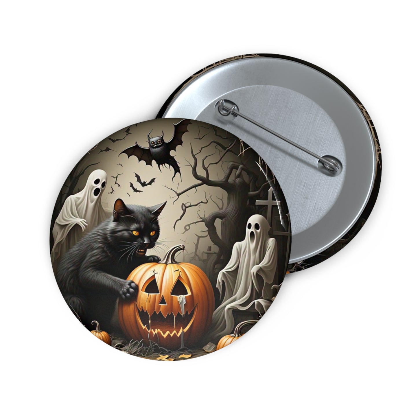 Halloween Black Cat Pin Button,Ghost,Pumpkin Brooch,Holiday Accessory,Spooky Pin