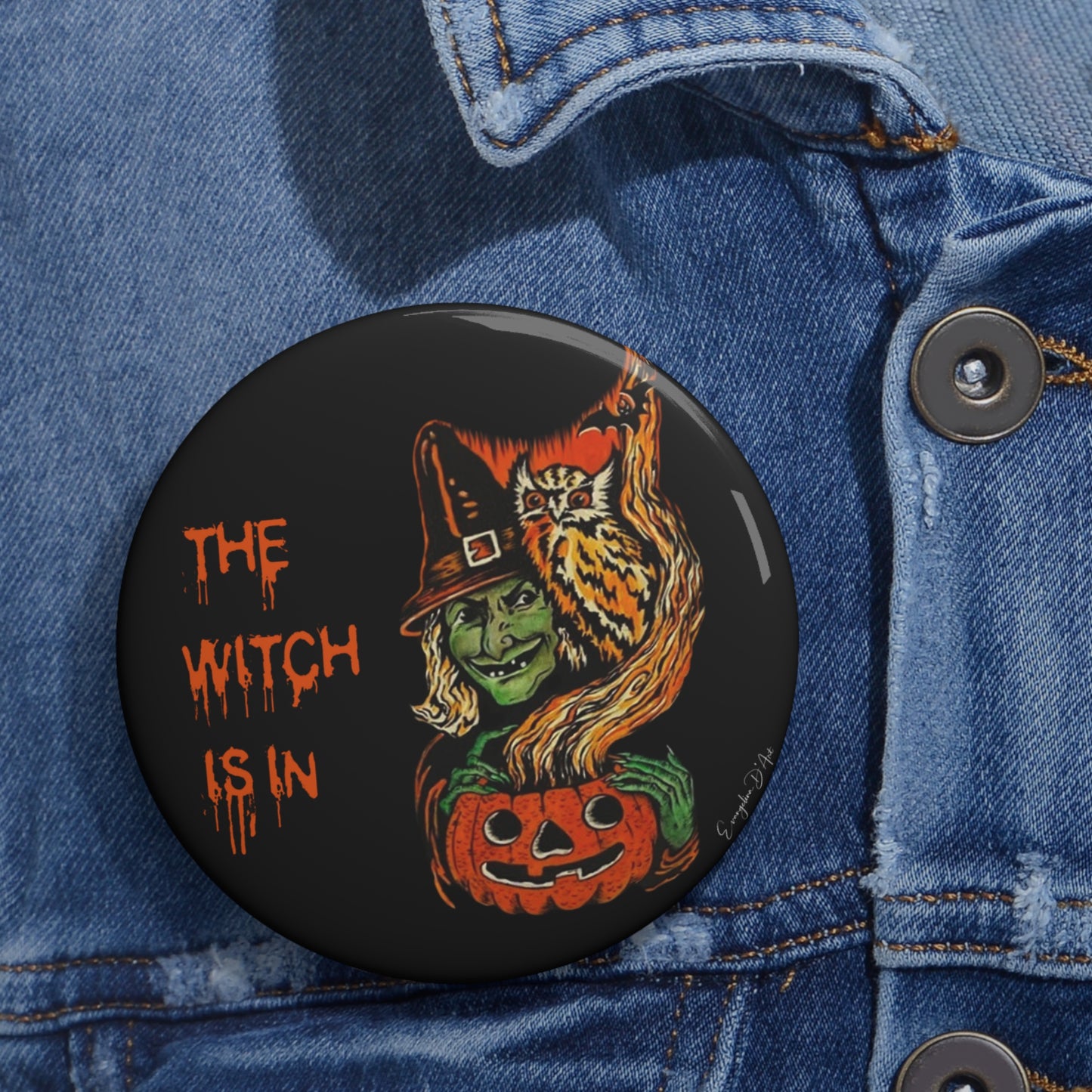 Halloween Witch Pin Buttons,,Trick or Treat Badge,Pumpkin,Owl,Creepy Gift,Retro