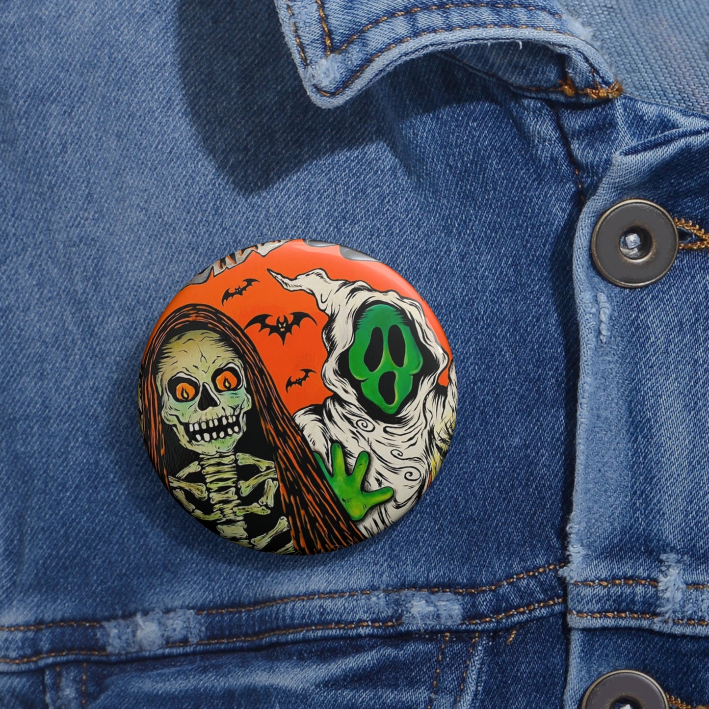 Vintage Halloween Skeleton Ghost Pin Button,Accessory,Halloween collectibles,Boo