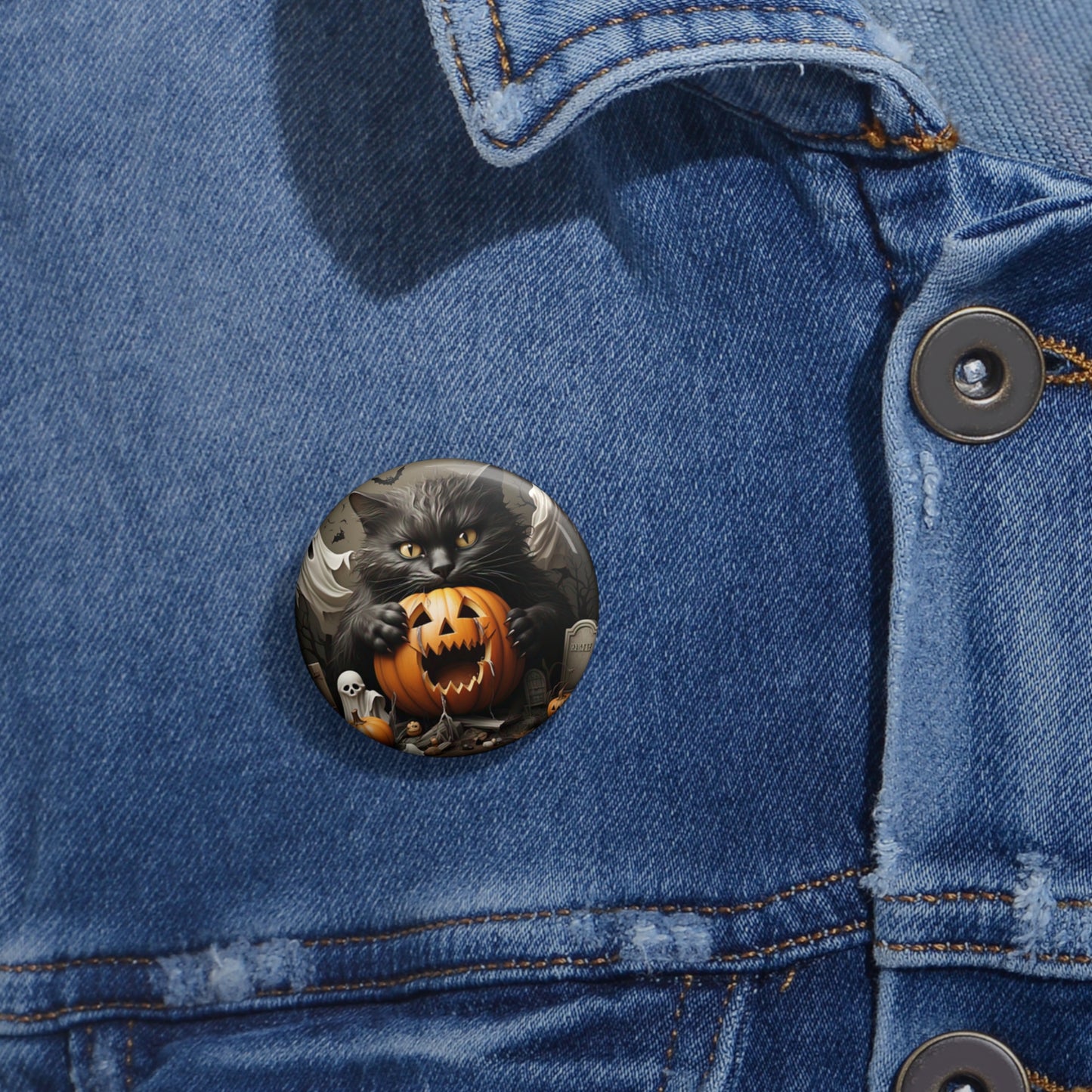 Happy Halloween Black Cat Pin Button,Pumpkin Brooch,Ghost Accessory,Spooky Pin
