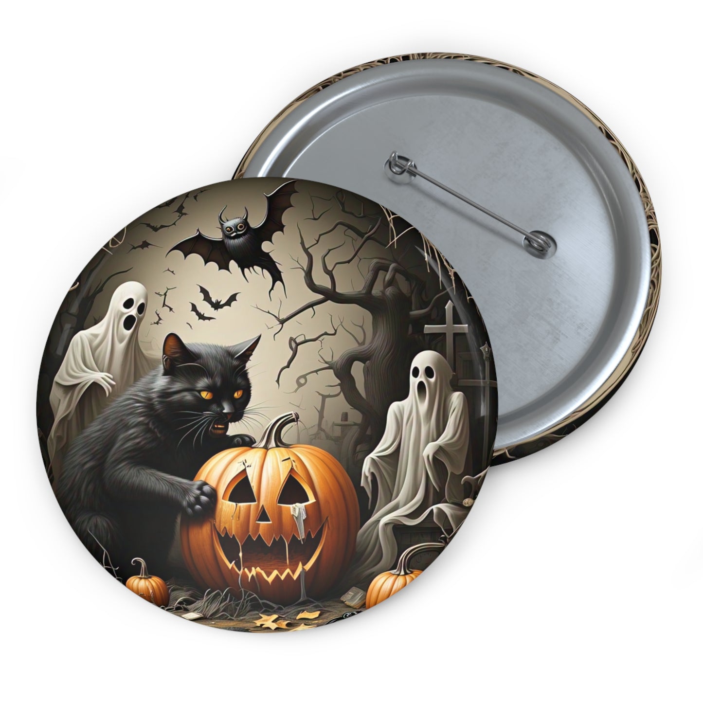 Halloween Black Cat Pin Button,Ghost,Pumpkin Brooch,Holiday Accessory,Spooky Pin
