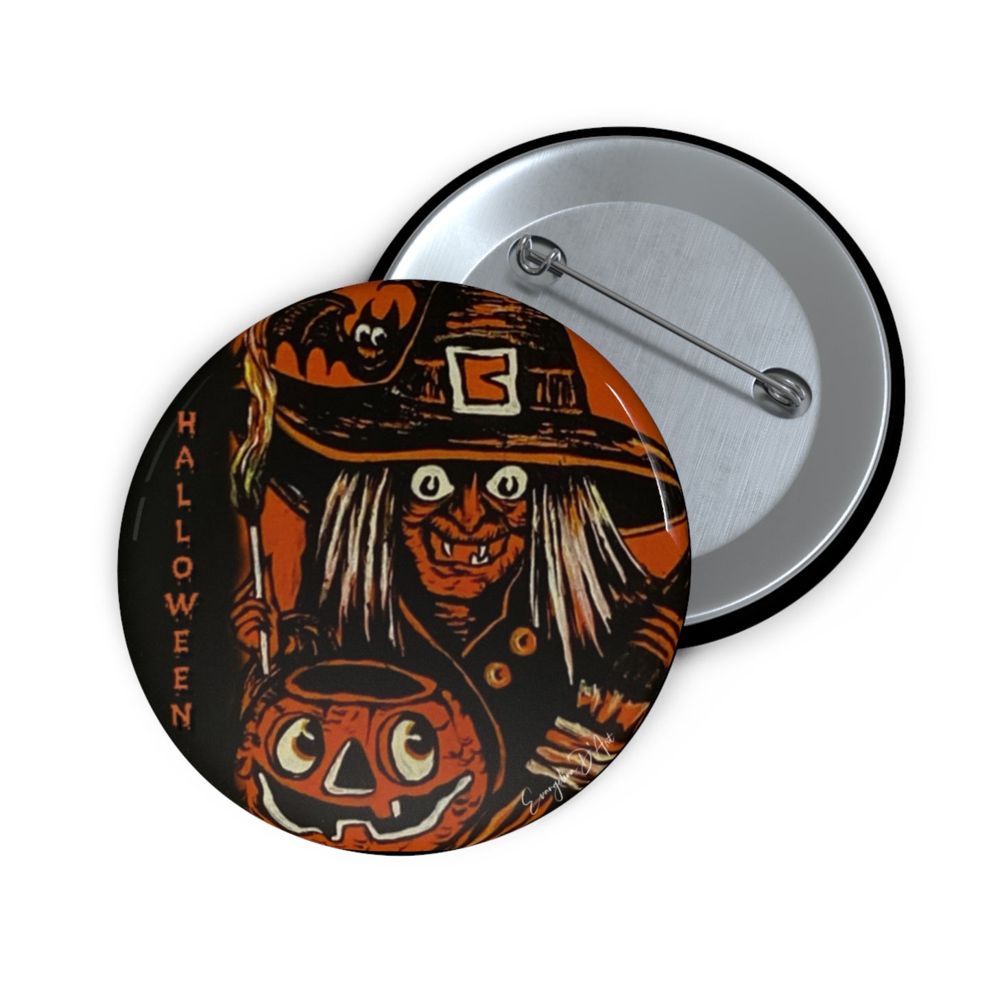 Vintage Halloween Witch Themed Metal Pin Button, retro vintage, accessories