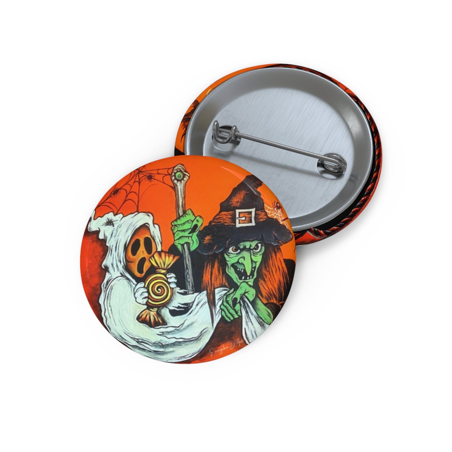 Vintage Halloween Ghost Witch Pin Buttons,Spooky Accessory,Retro,Trick or Treat