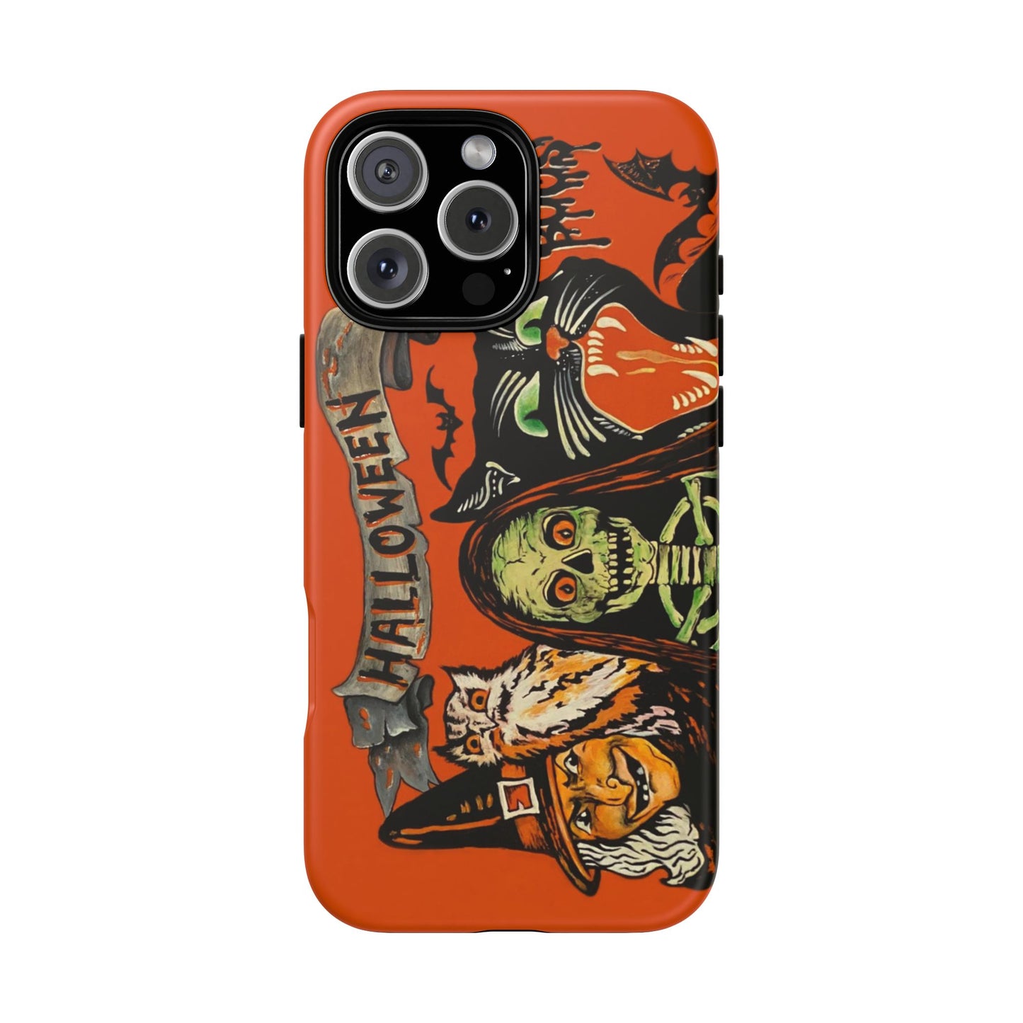 Vintage Halloween Phone Case,Tough Phone Cover,Spooky Accessory, Witch, Cat, Owl