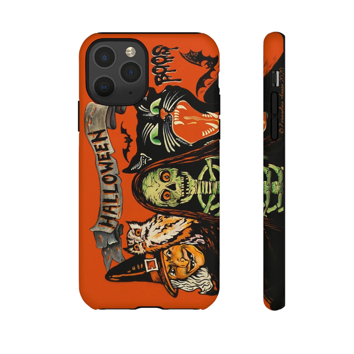 Vintage Halloween Phone Case,Tough Phone Cover,Spooky Accessory, Witch, Cat, Owl