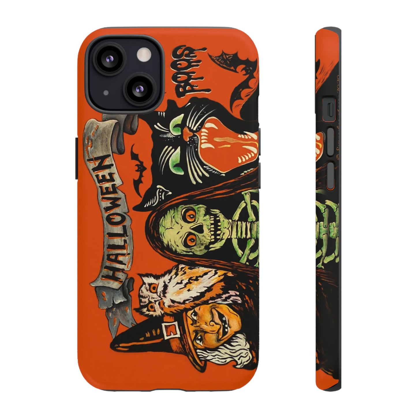 Vintage Halloween Phone Case,Tough Phone Cover,Spooky Accessory, Witch, Cat, Owl