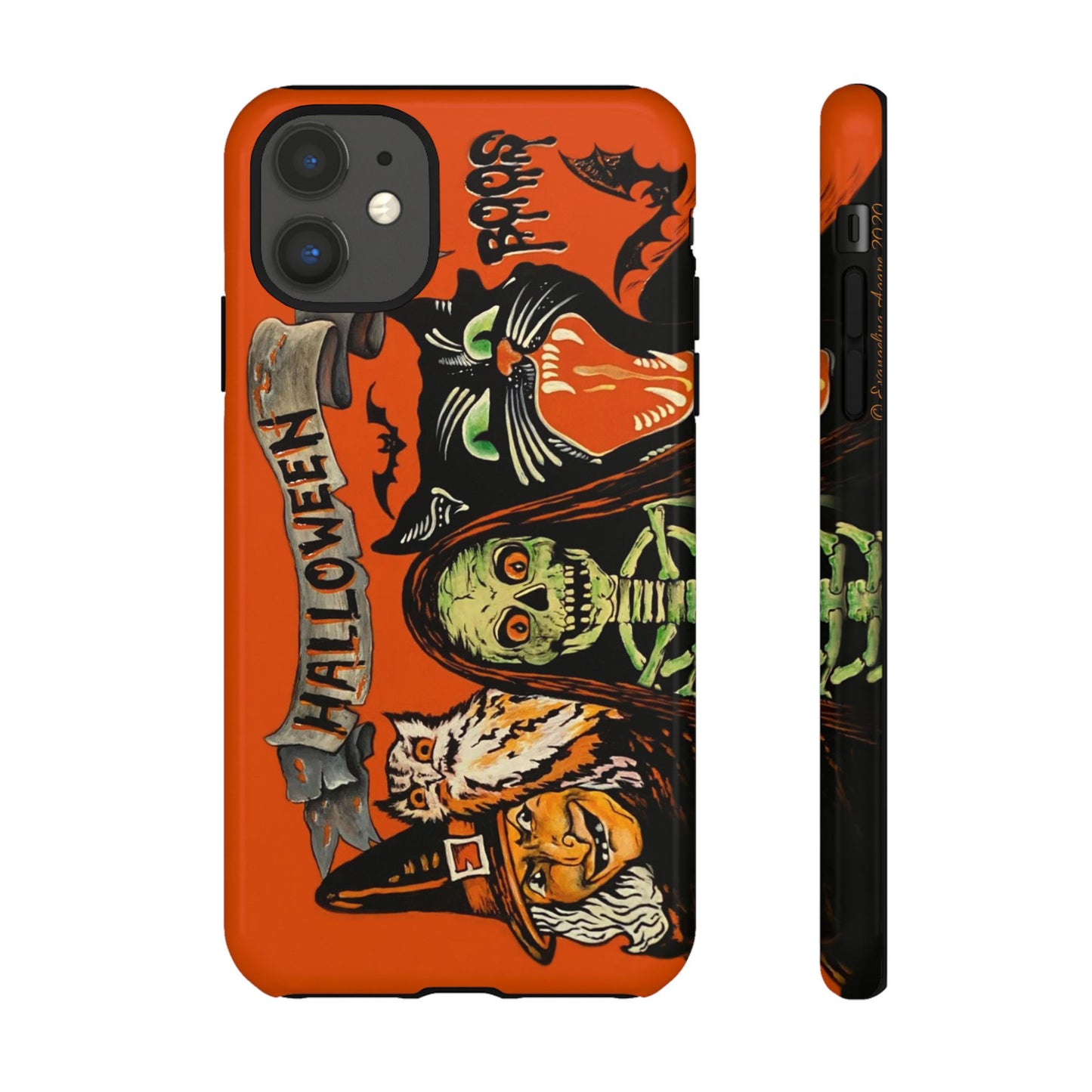 Vintage Halloween Phone Case,Tough Phone Cover,Spooky Accessory, Witch, Cat, Owl
