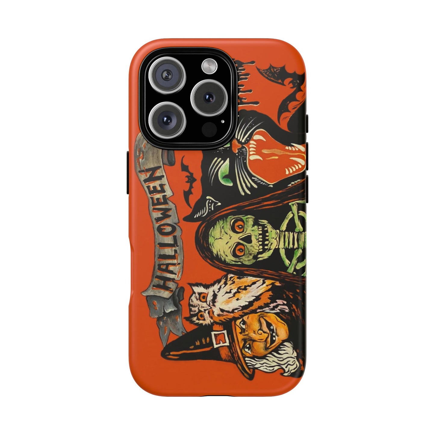 Vintage Halloween Phone Case,Tough Phone Cover,Spooky Accessory, Witch, Cat, Owl