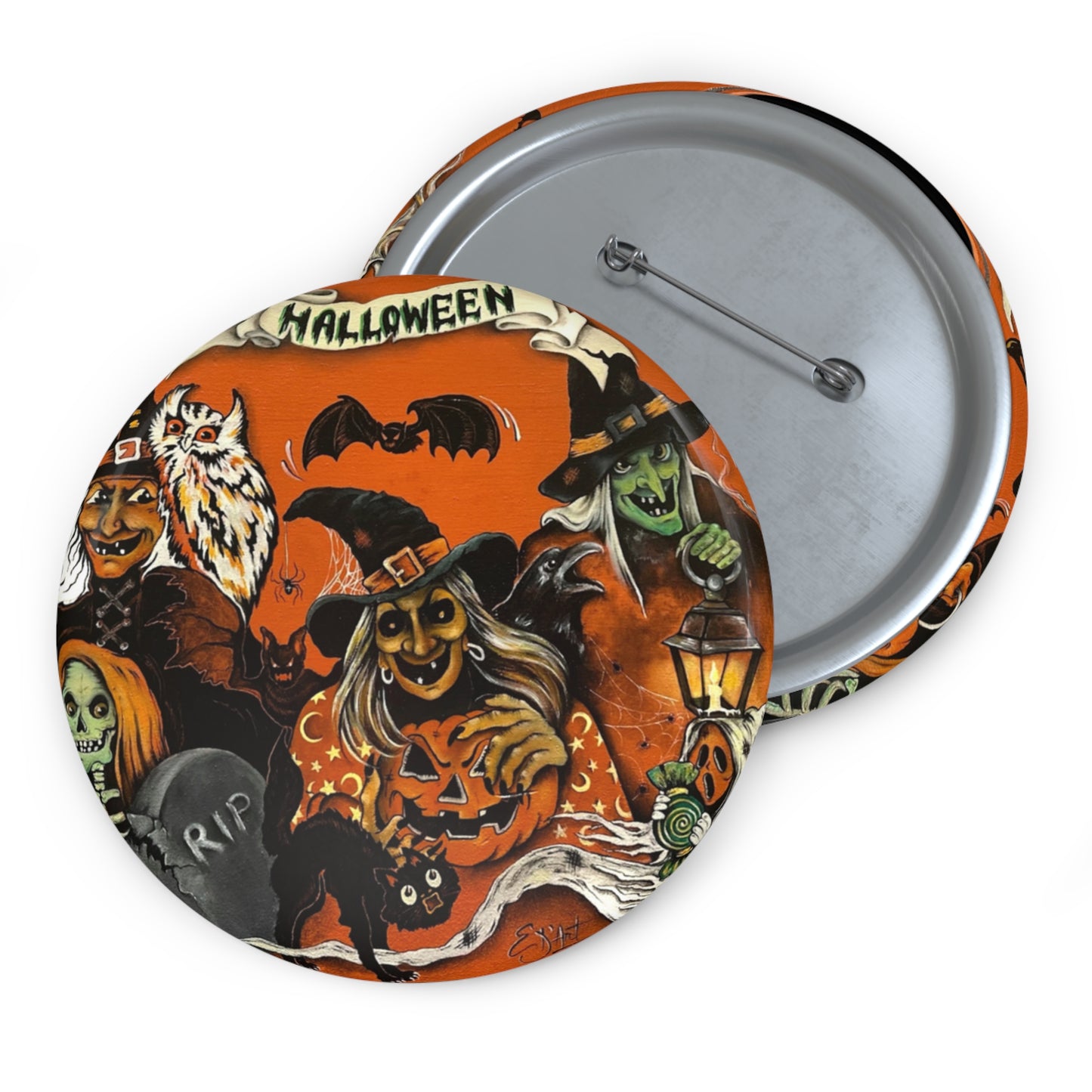 Vintage Halloween Witch Themed Metal Pin Button,Witch costume,Trick or Treat,boo