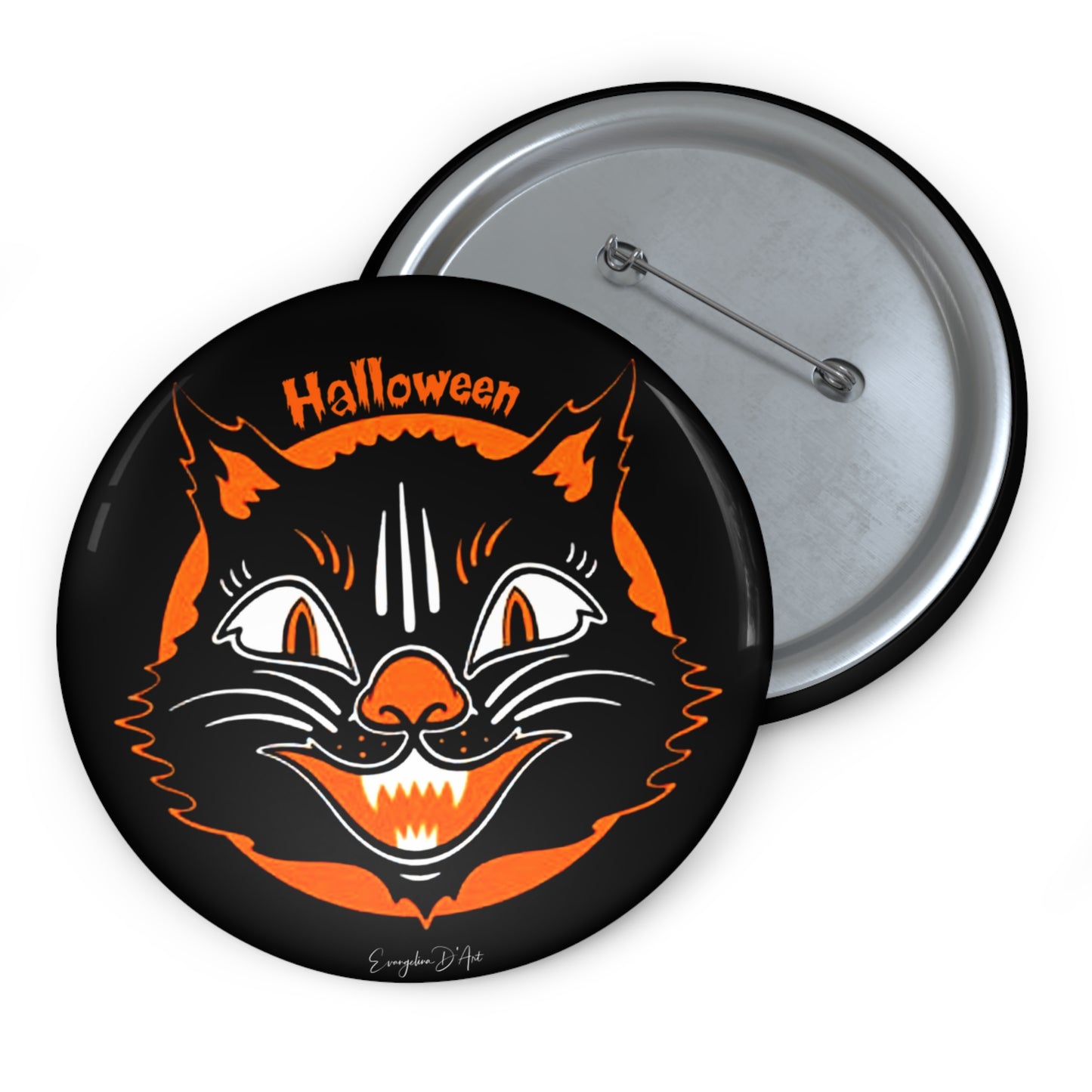 Vintage Halloween Black Cat,Pin Buttons,Spooky,Accessory,Halloween Collectibles