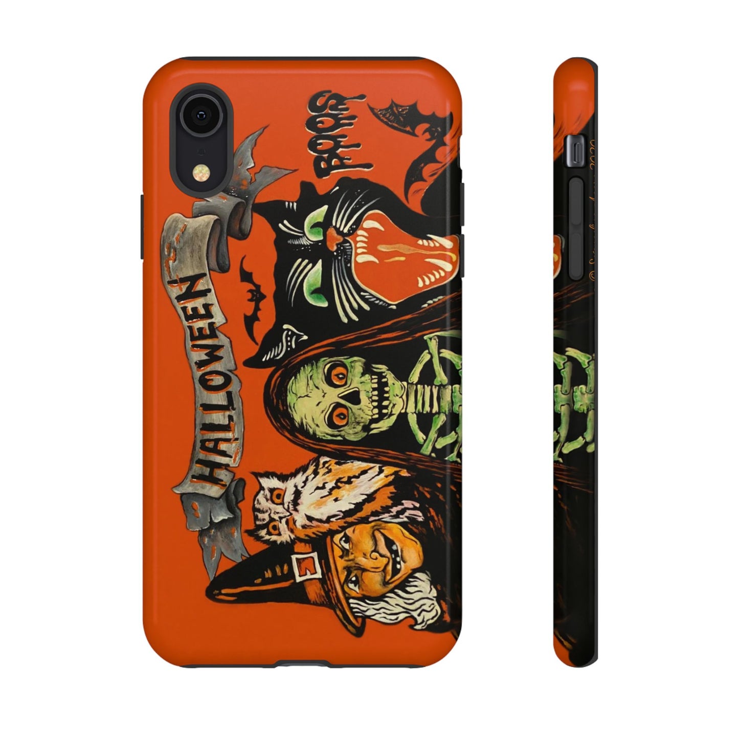 Vintage Halloween Phone Case,Tough Phone Cover,Spooky Accessory, Witch, Cat, Owl