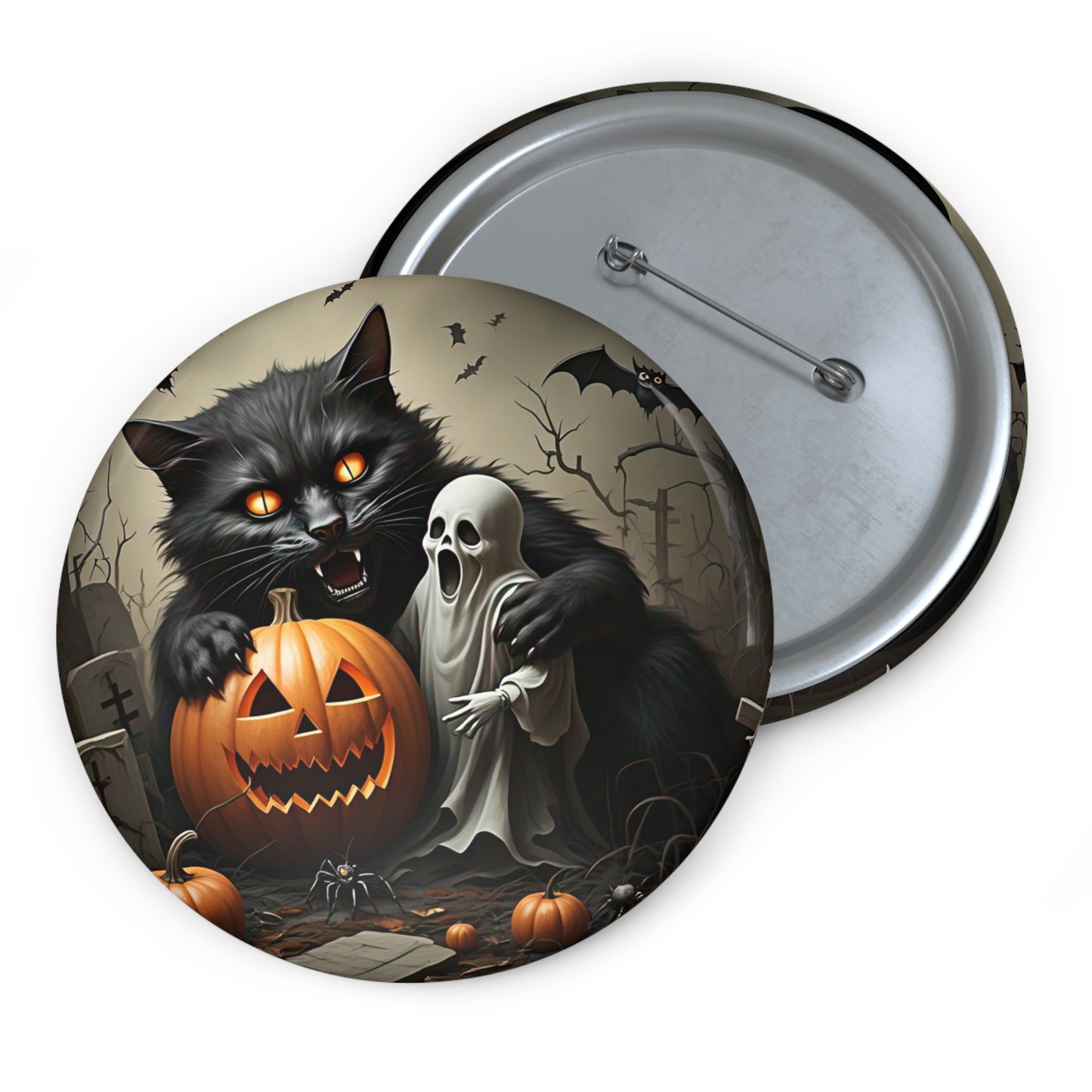 Halloween Black Cat Pin Button,Ghost,Grave,Bat,Jack-o-lantern,Brooch,Collectible